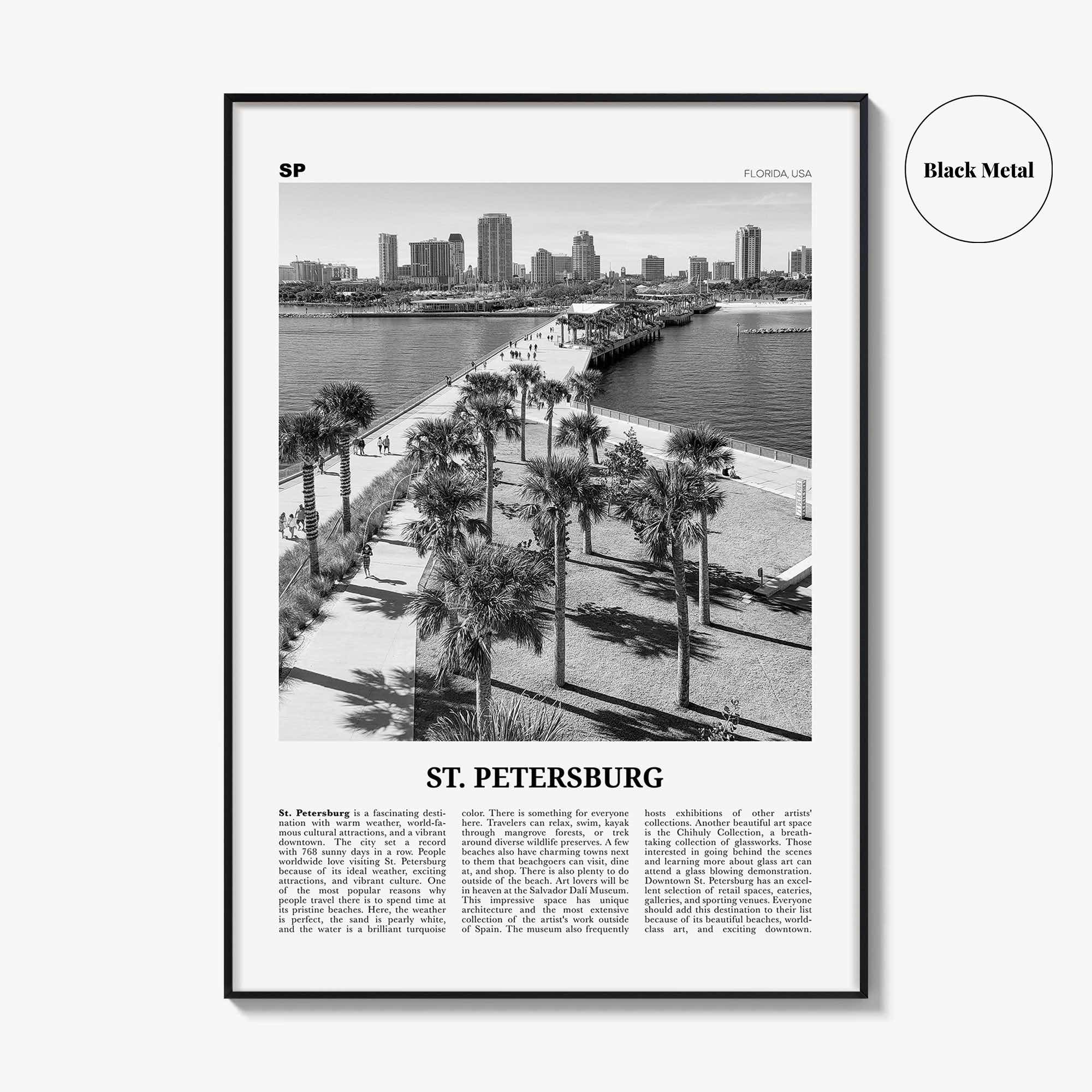 St Petersburg Print Black and White Florida No 2, St Petersburg Wall Art, St Petersburg Poster, St Petersburg Photo, Petersburg Décor