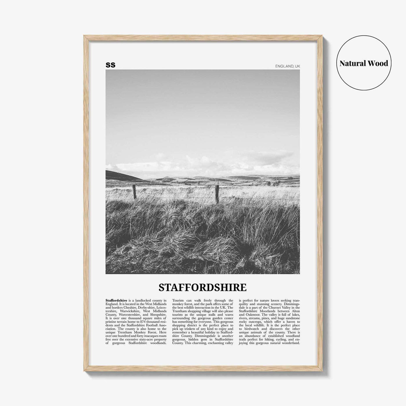 Staffordshire Print Black and White, Staffordshire Wall Art, Staffordshire Poster, Staffordshire Photo, Staffordshire Map, England, UK