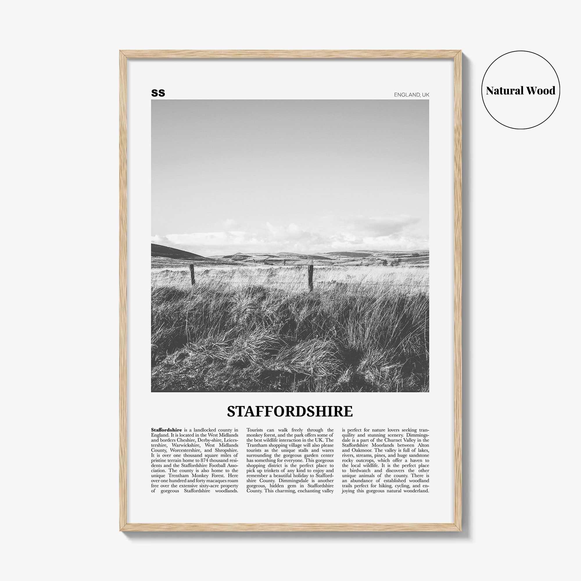 Staffordshire Print Black and White, Staffordshire Wall Art, Staffordshire Poster, Staffordshire Photo, Staffordshire Map, England, UK