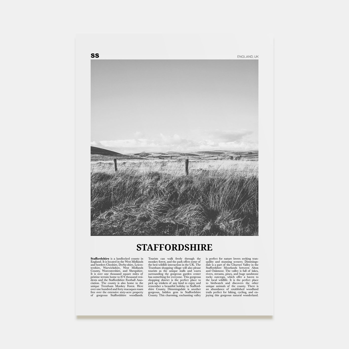 Staffordshire Travel B&W Poster