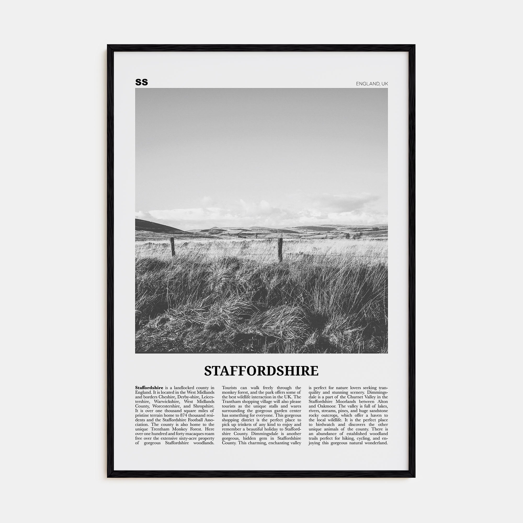Staffordshire Travel B&W Poster