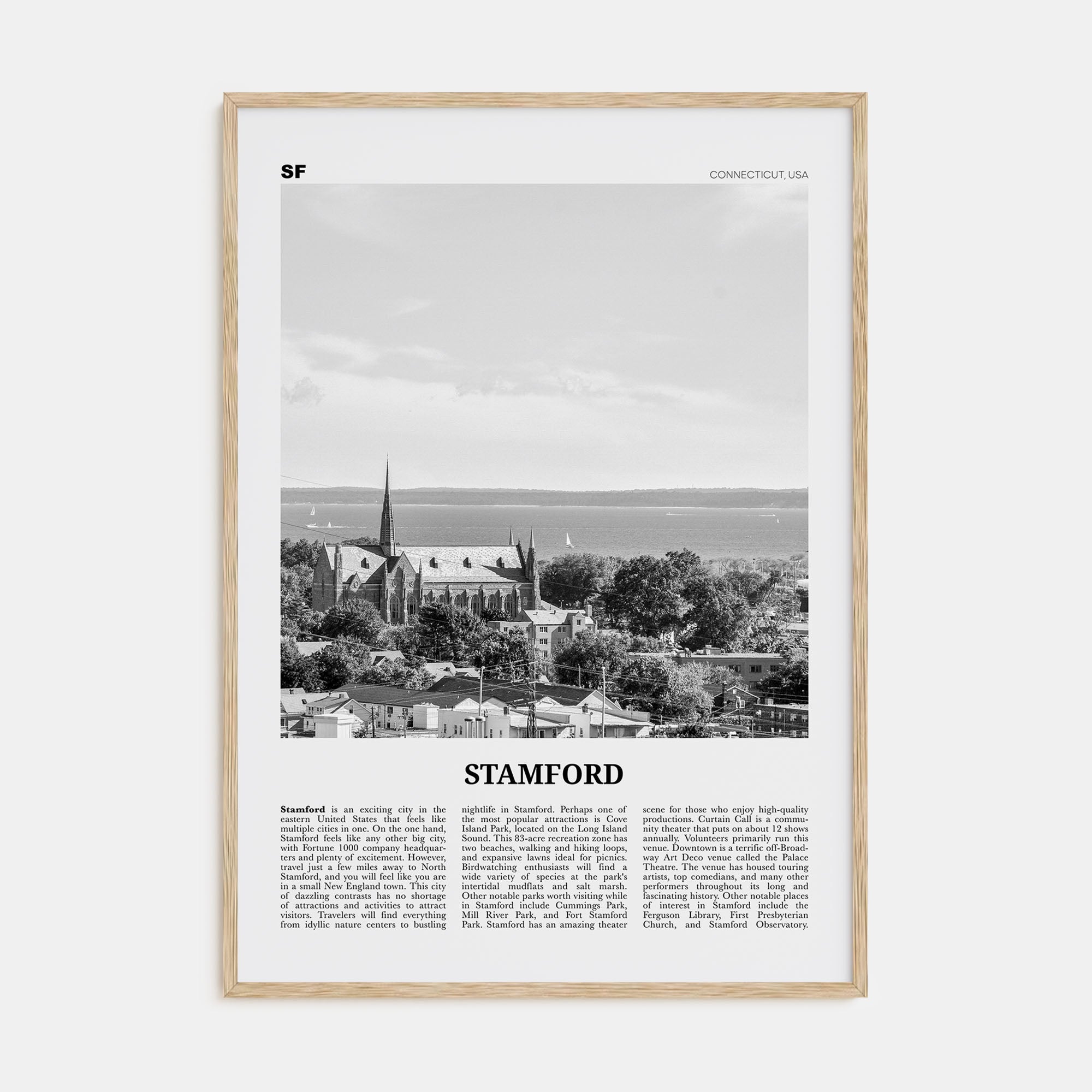 Stamford, Connecticut Travel B&W Poster