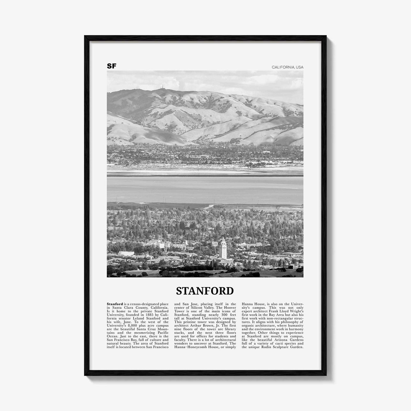 Stanford Print Black and White, Stanford Wall Art, Stanford Poster, Stanford Photo, Stanford Map, Stanford Wall Decor, California, USA
