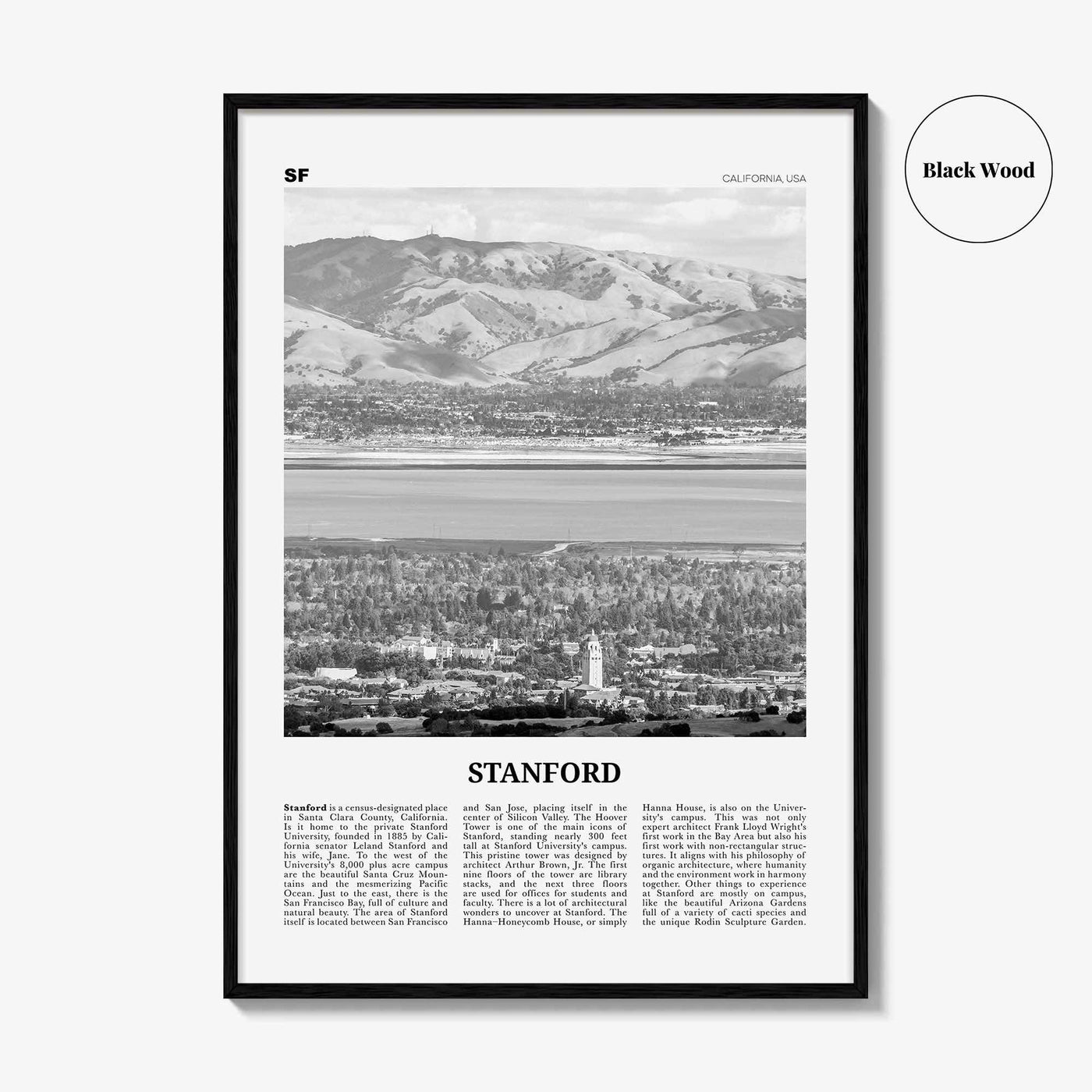 Stanford Print Black and White, Stanford Wall Art, Stanford Poster, Stanford Photo, Stanford Map, Stanford Wall Decor, California, USA