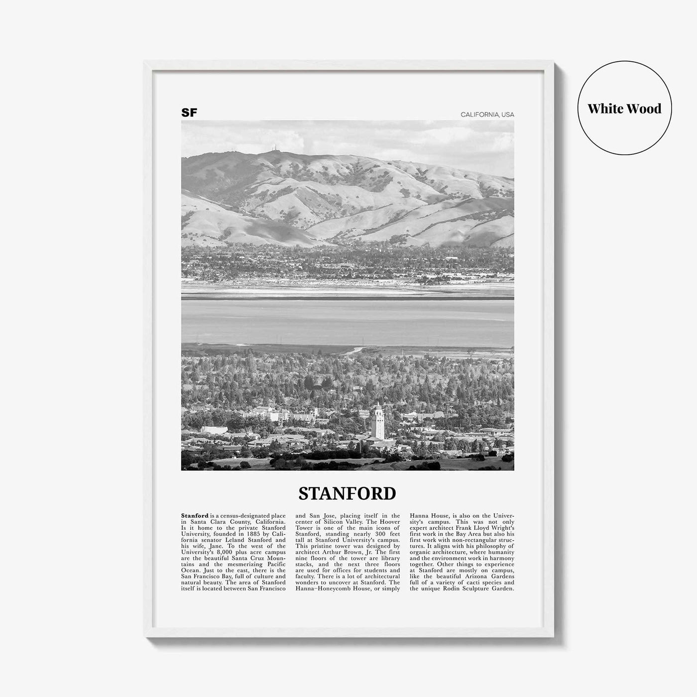 Stanford Print Black and White, Stanford Wall Art, Stanford Poster, Stanford Photo, Stanford Map, Stanford Wall Decor, California, USA