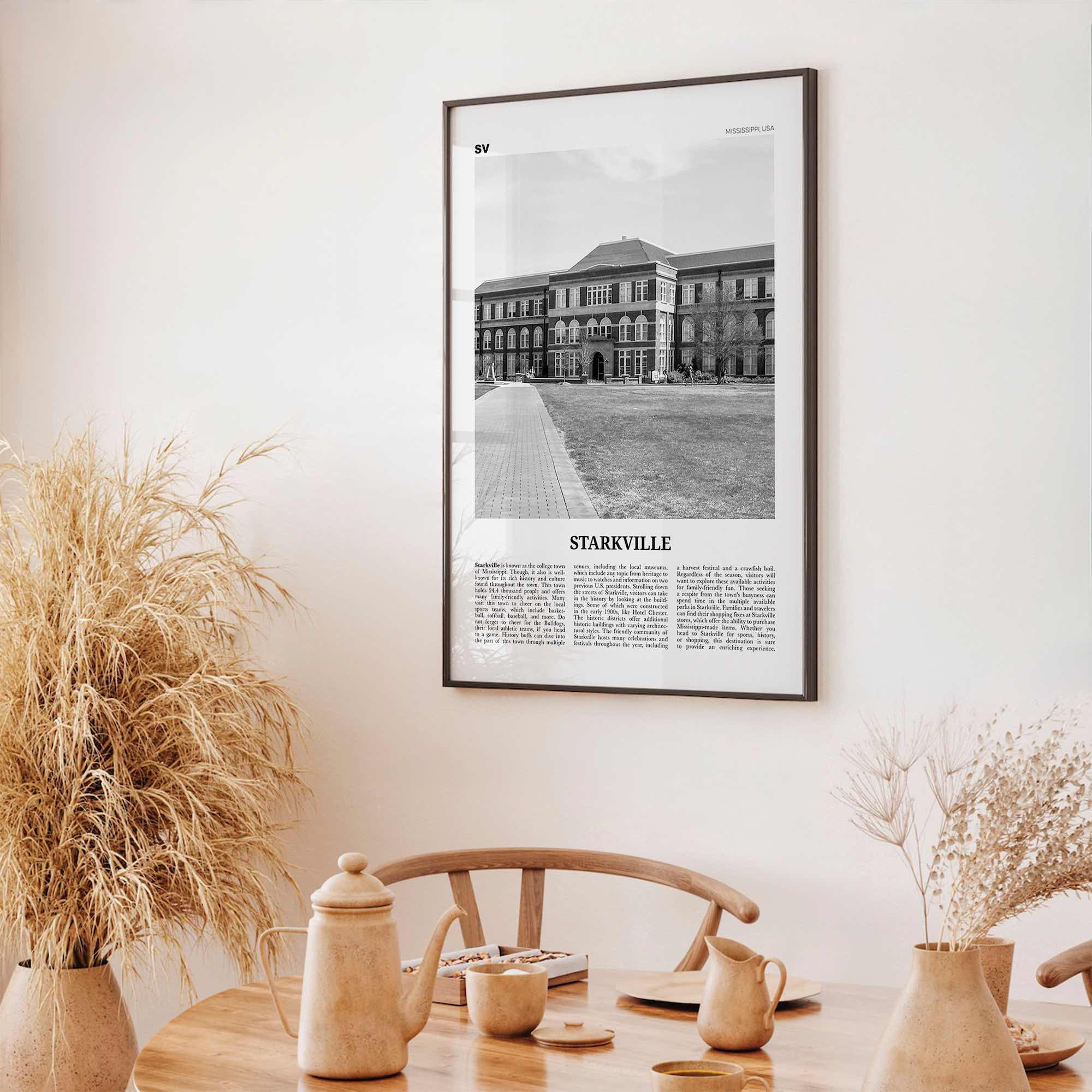 Starkville Print Black and White, Starkville Wall Art, Starkville Poster, Starkville Photo, Starkville Wall Décor, Mississippi, USA