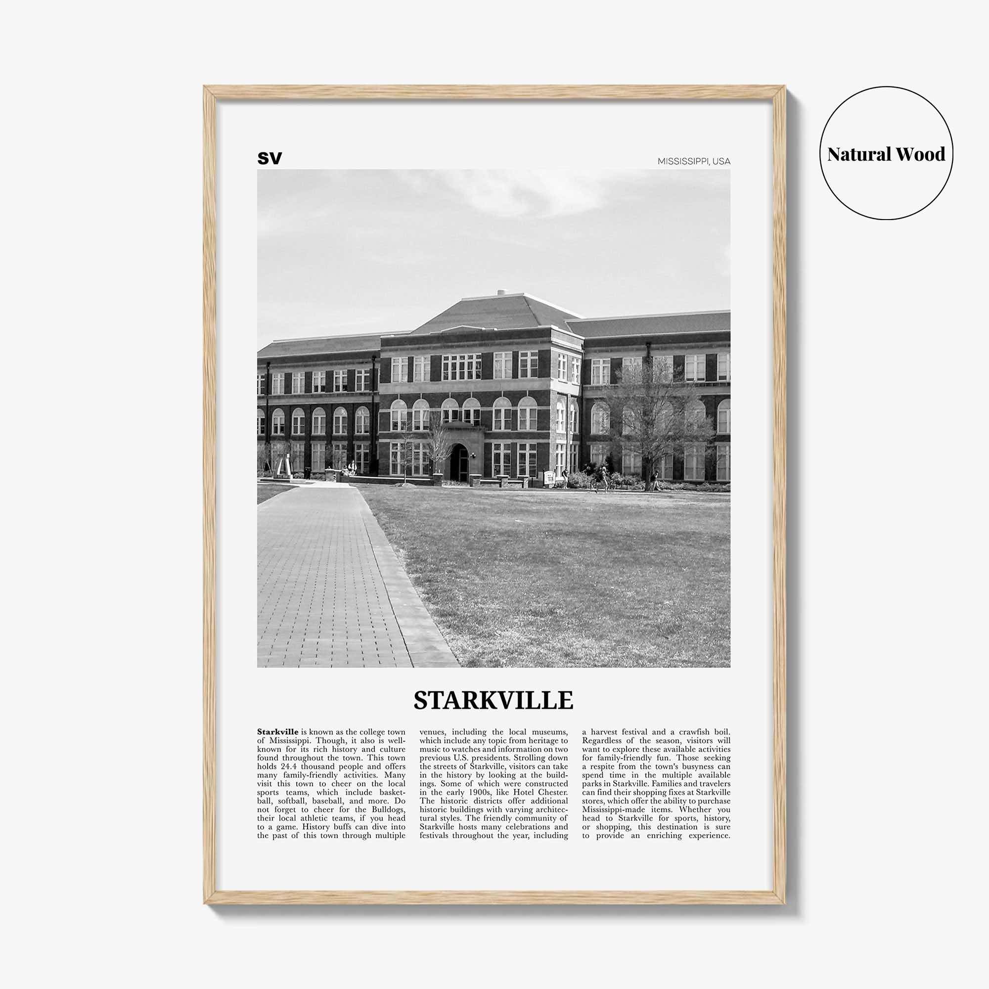 Starkville Print Black and White, Starkville Wall Art, Starkville Poster, Starkville Photo, Starkville Wall Décor, Mississippi, USA