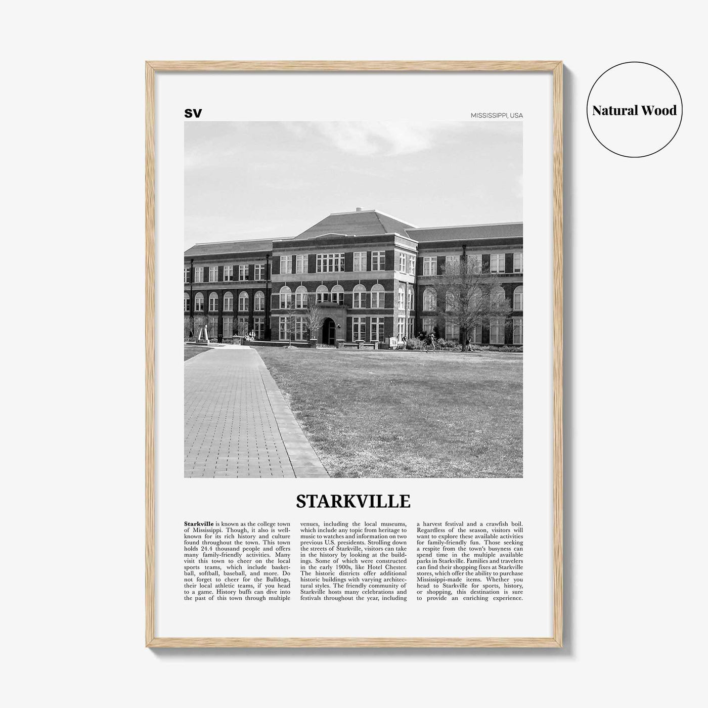 Starkville Print Black and White, Starkville Wall Art, Starkville Poster, Starkville Photo, Starkville Wall Décor, Mississippi, USA