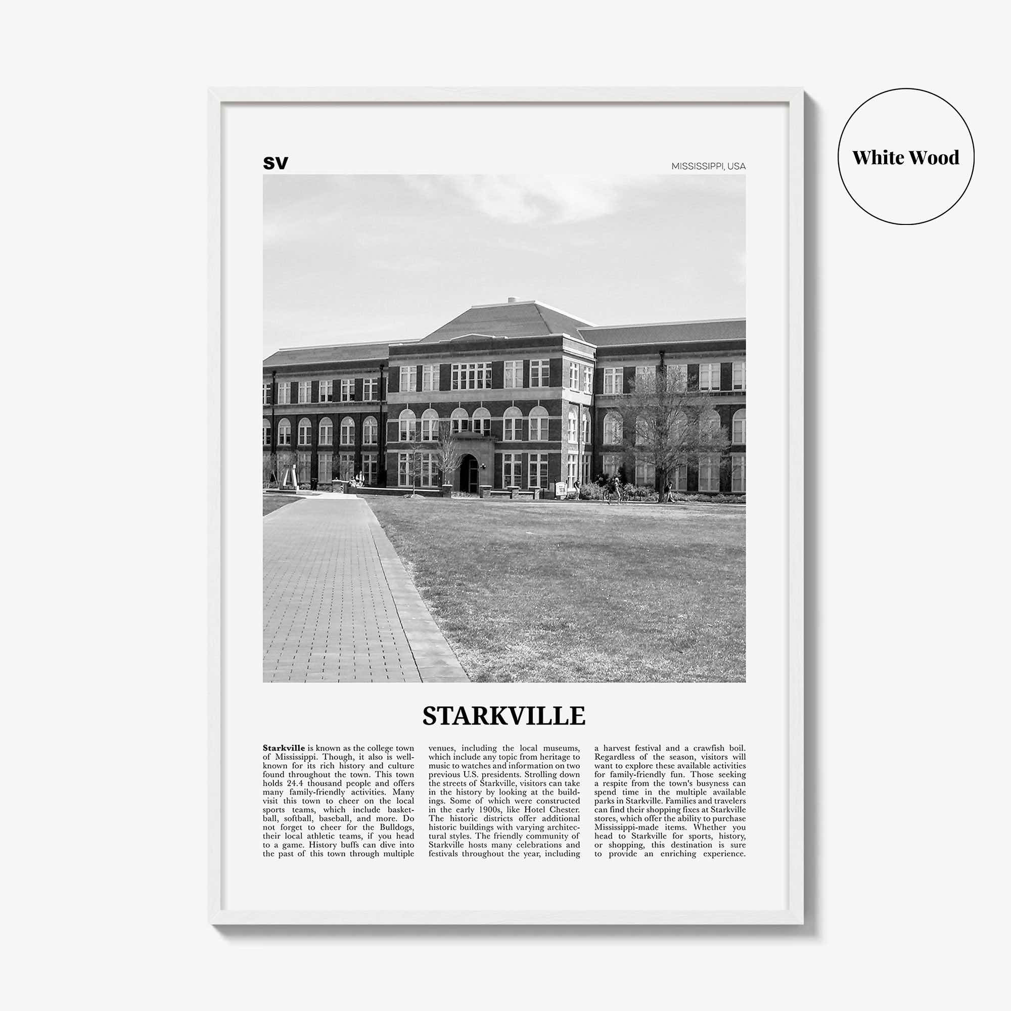 Starkville Print Black and White, Starkville Wall Art, Starkville Poster, Starkville Photo, Starkville Wall Décor, Mississippi, USA
