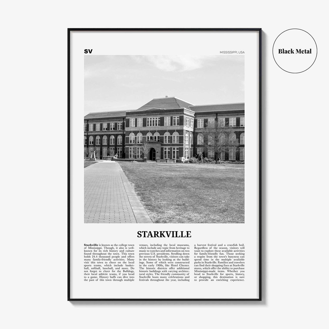 Starkville Print Black and White, Starkville Wall Art, Starkville Poster, Starkville Photo, Starkville Wall Décor, Mississippi, USA