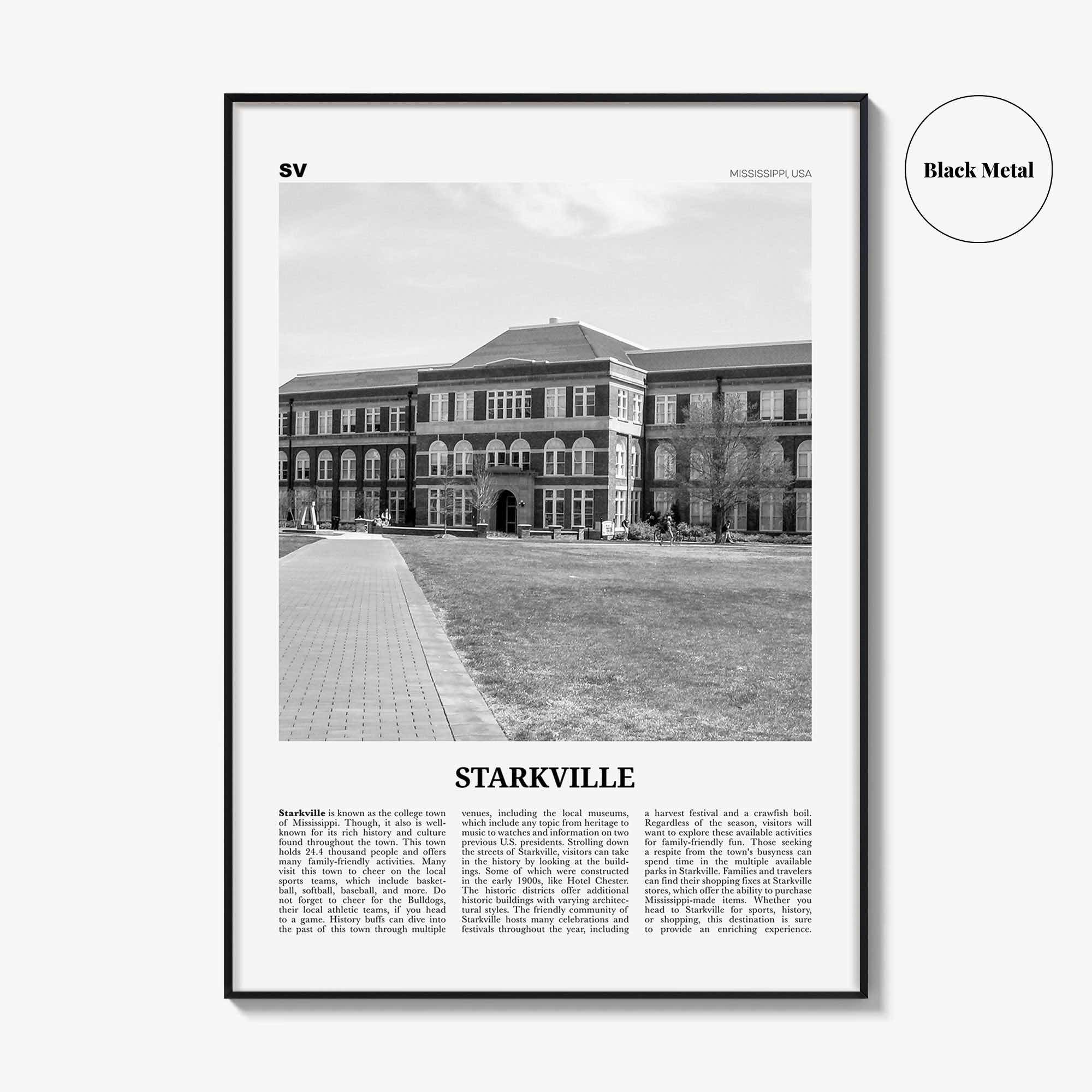 Starkville Print Black and White, Starkville Wall Art, Starkville Poster, Starkville Photo, Starkville Wall Décor, Mississippi, USA