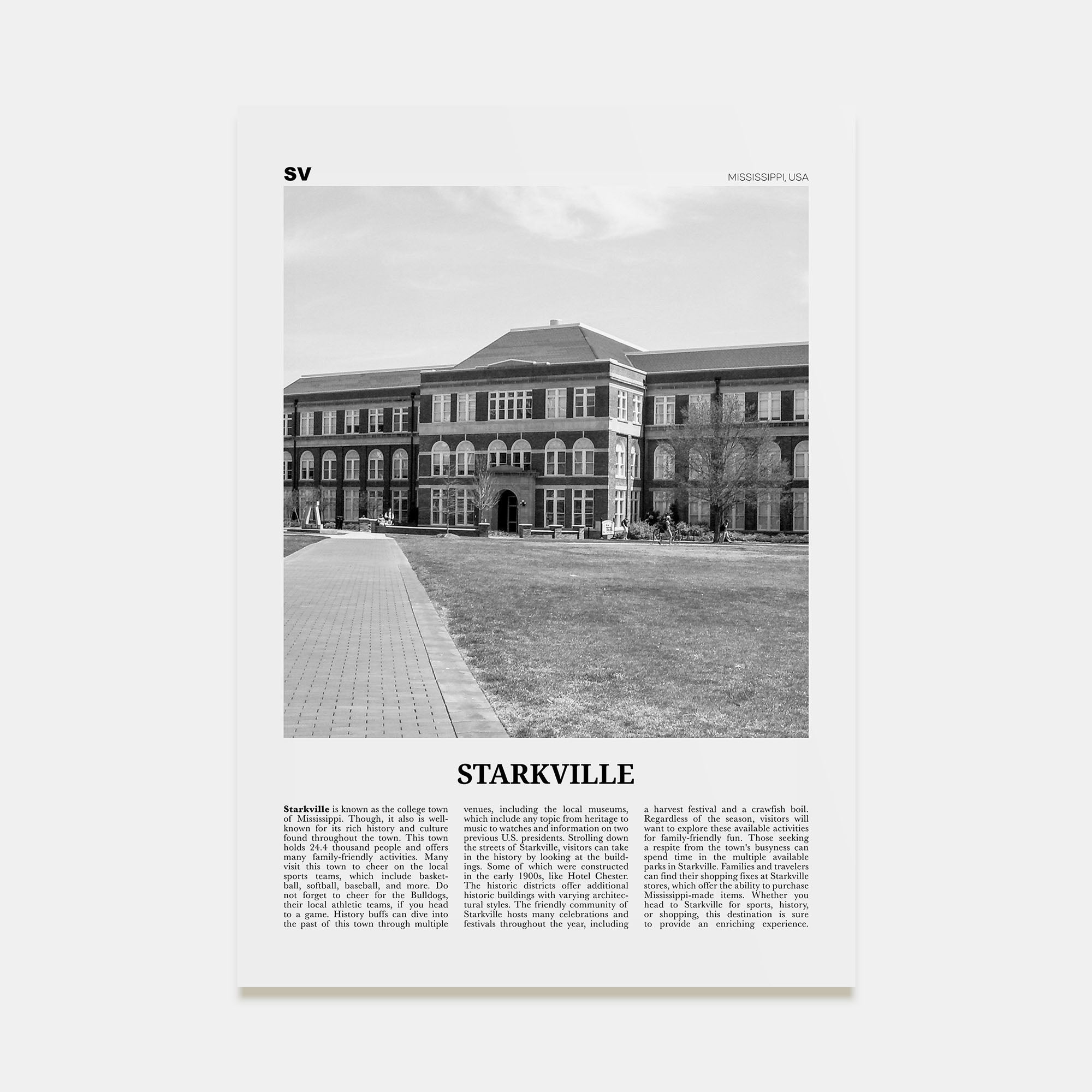 Starkville Travel B&W Poster
