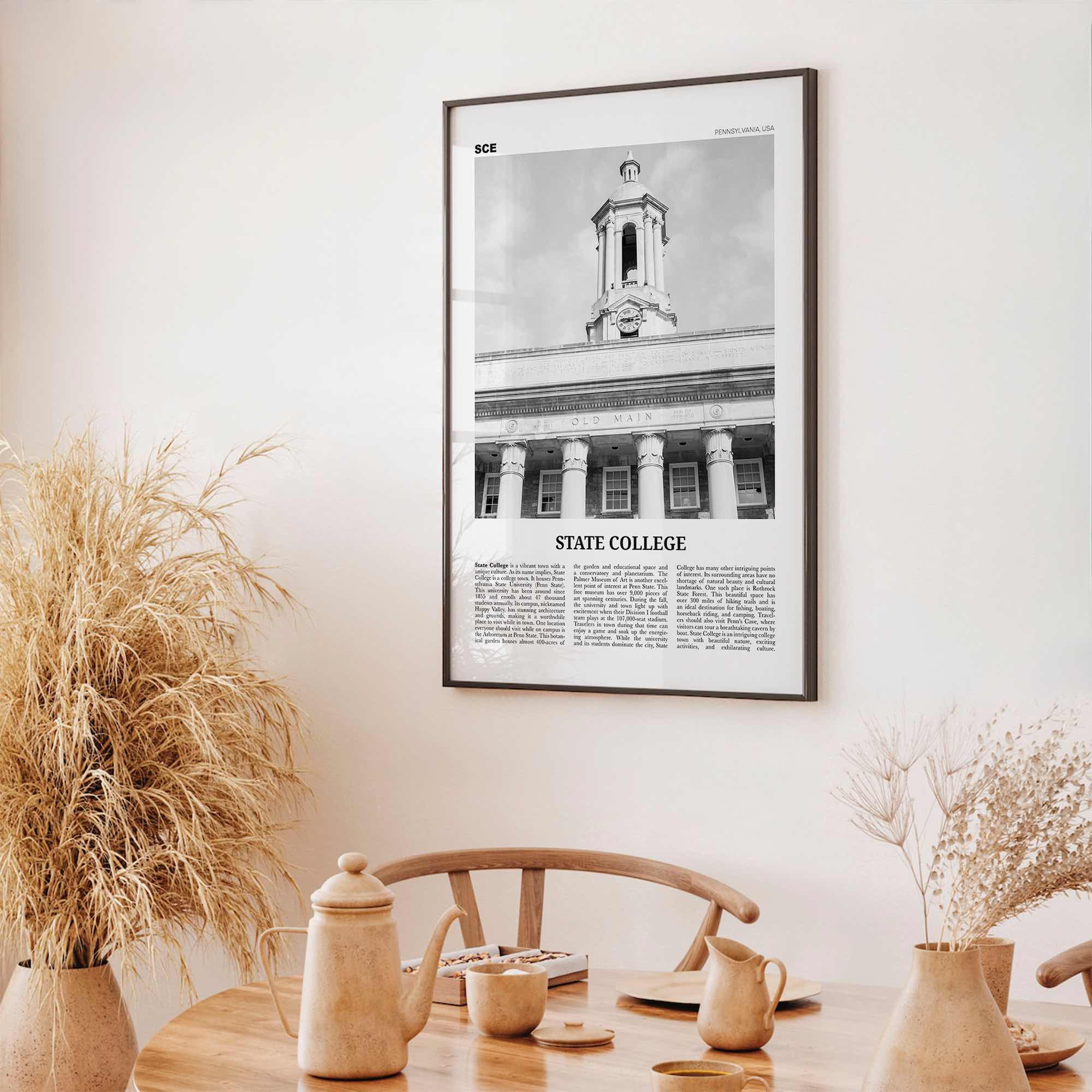 State College Print Black and White, State College Wall Art, State College Poster, State College Photo, Pennsylvania, USA, United States