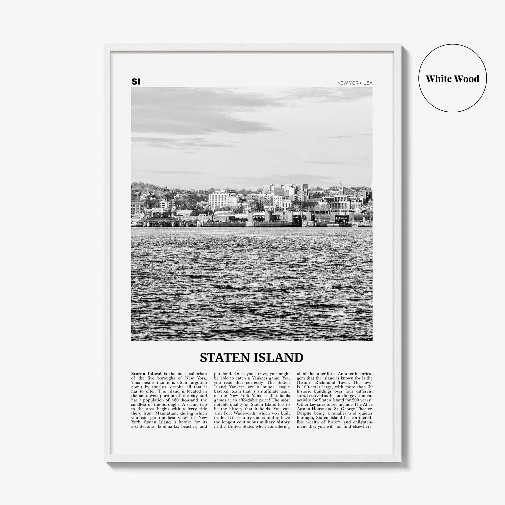 Staten Island Print Black and White, Staten Island Wall Art, Staten Island Poster, Staten Island Photo, Staten Island Décor, New York, USA