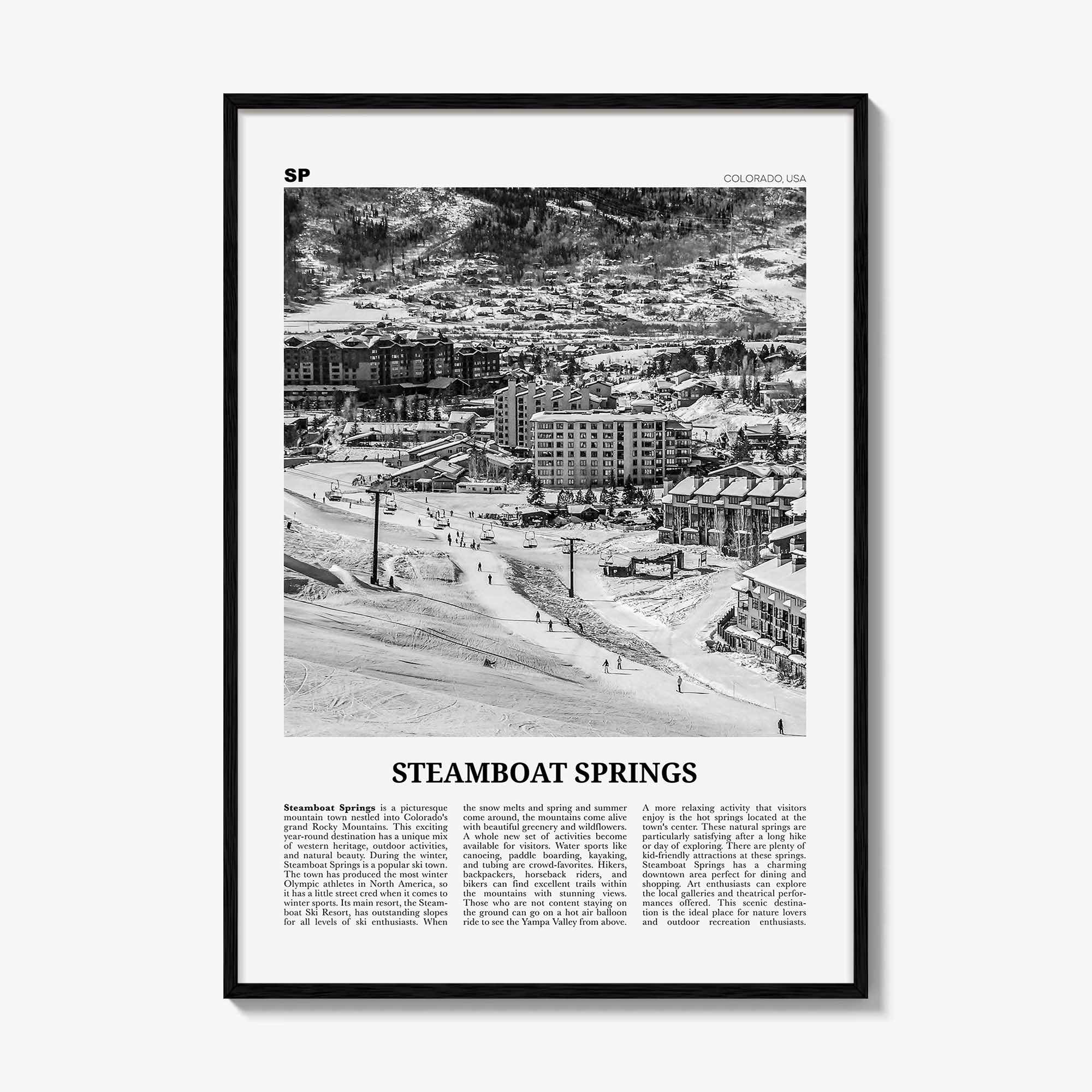 Steamboat Springs Print Black and White No 1, Steamboat Springs Wall Art, Steamboat Springs Poster, Steamboat Springs Photo, Colorado, USA