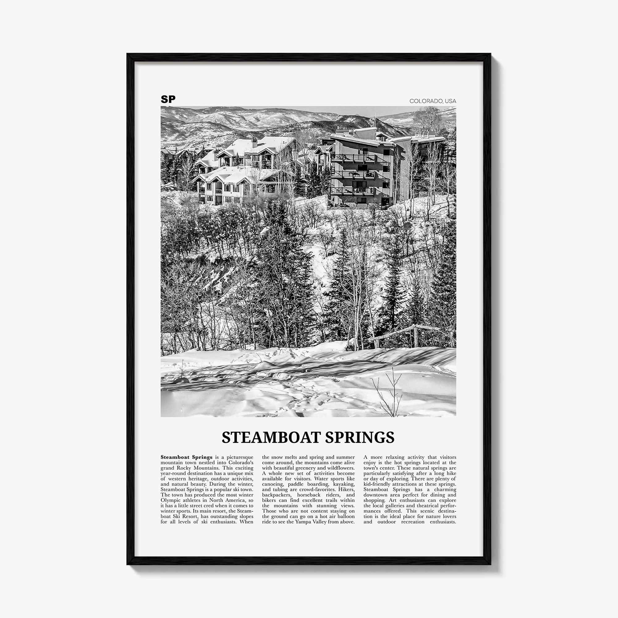 Steamboat Springs Print Black and White No 2, Steamboat Springs Wall Art, Steamboat Springs Poster, Steamboat Springs Photo, Colorado, USA