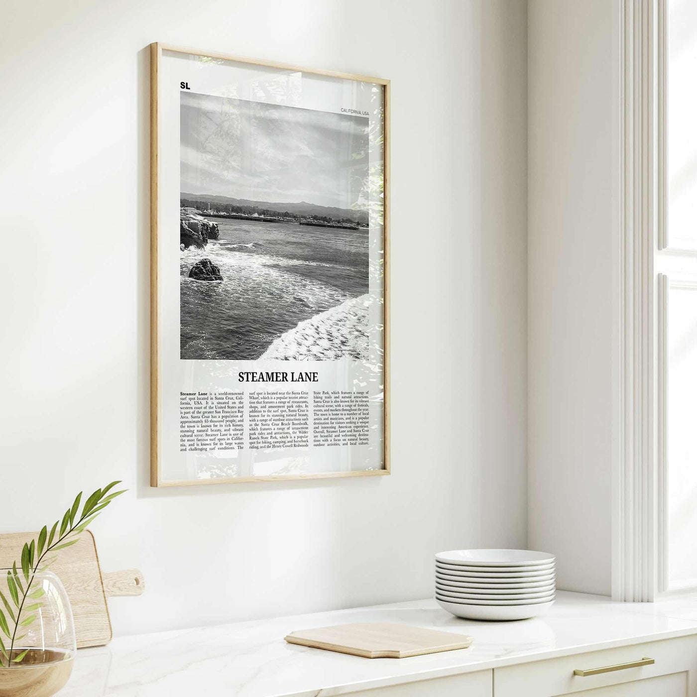 Steamer Lane Print Black and White, Steamer Lane Art, Steamer Lane Poster, Steamer Lane Photo, Steamer Lane Wall Décor, Steamer Lane Map