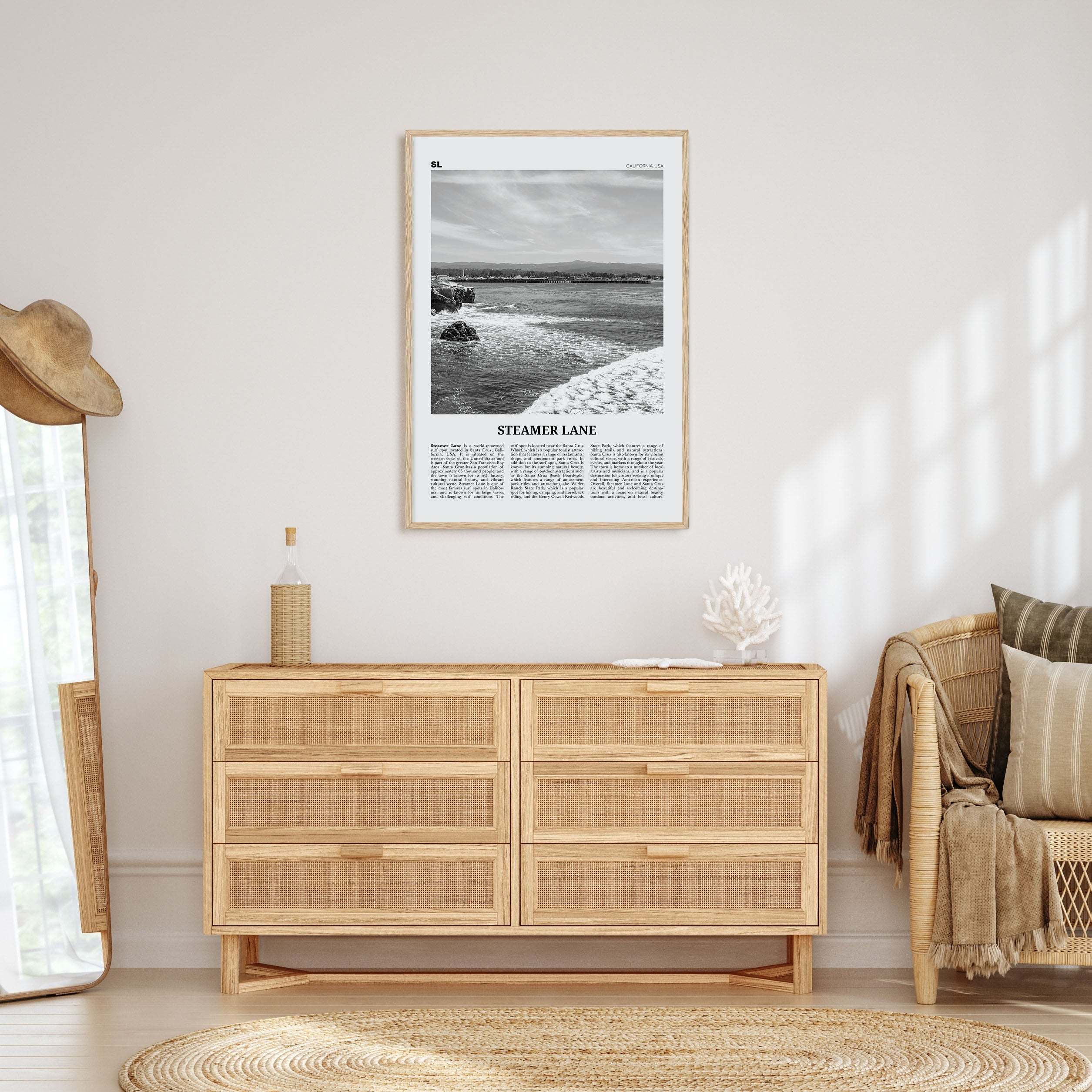 Steamer Lane Travel B&W Poster
