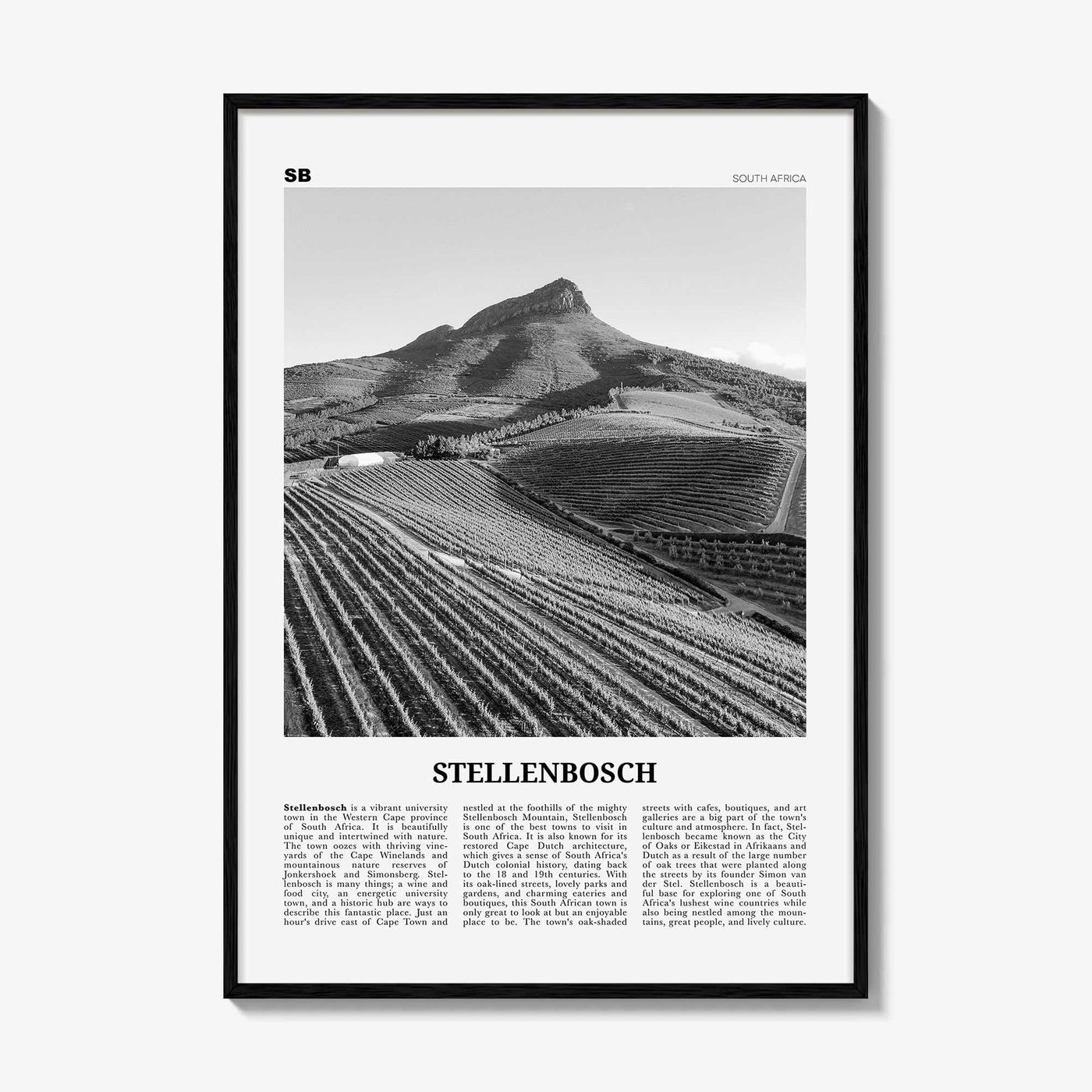 Stellenbosch Print Black and White, Stellenbosch Art, Stellenbosch Poster, Stellenbosch Photo, Stellenbosch Wall Décor, Stellenbosch Map
