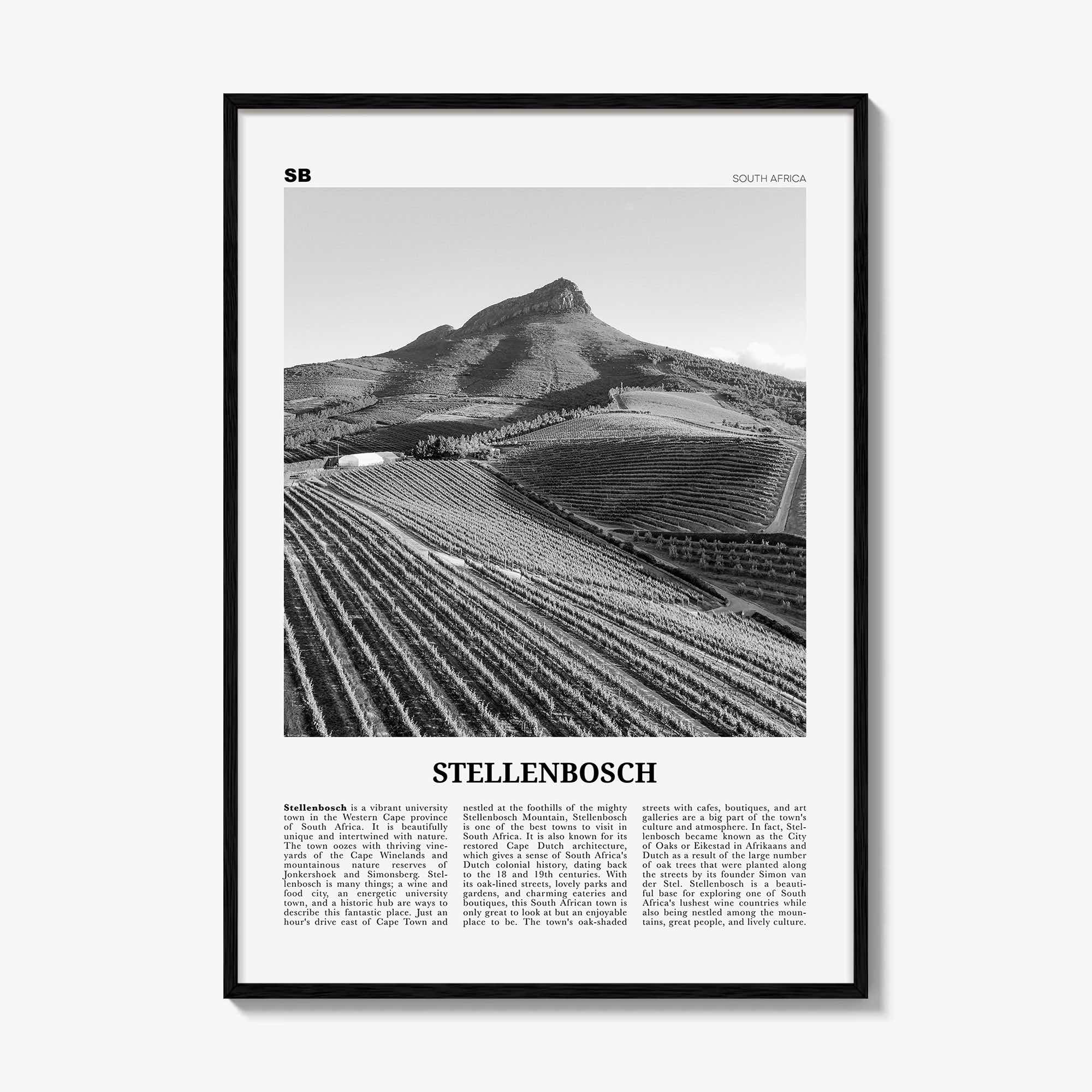 Stellenbosch Print Black and White, Stellenbosch Art, Stellenbosch Poster, Stellenbosch Photo, Stellenbosch Wall Décor, Stellenbosch Map
