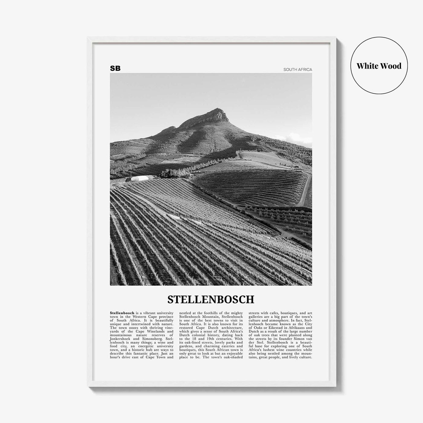 Stellenbosch Print Black and White, Stellenbosch Art, Stellenbosch Poster, Stellenbosch Photo, Stellenbosch Wall Décor, Stellenbosch Map