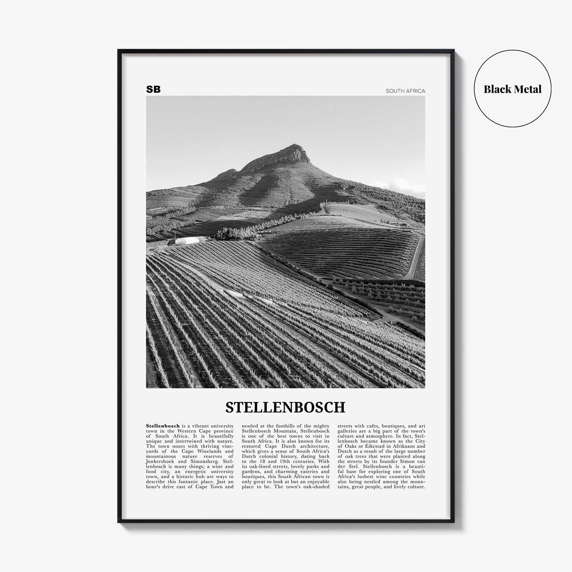 Stellenbosch Print Black and White, Stellenbosch Art, Stellenbosch Poster, Stellenbosch Photo, Stellenbosch Wall Décor, Stellenbosch Map