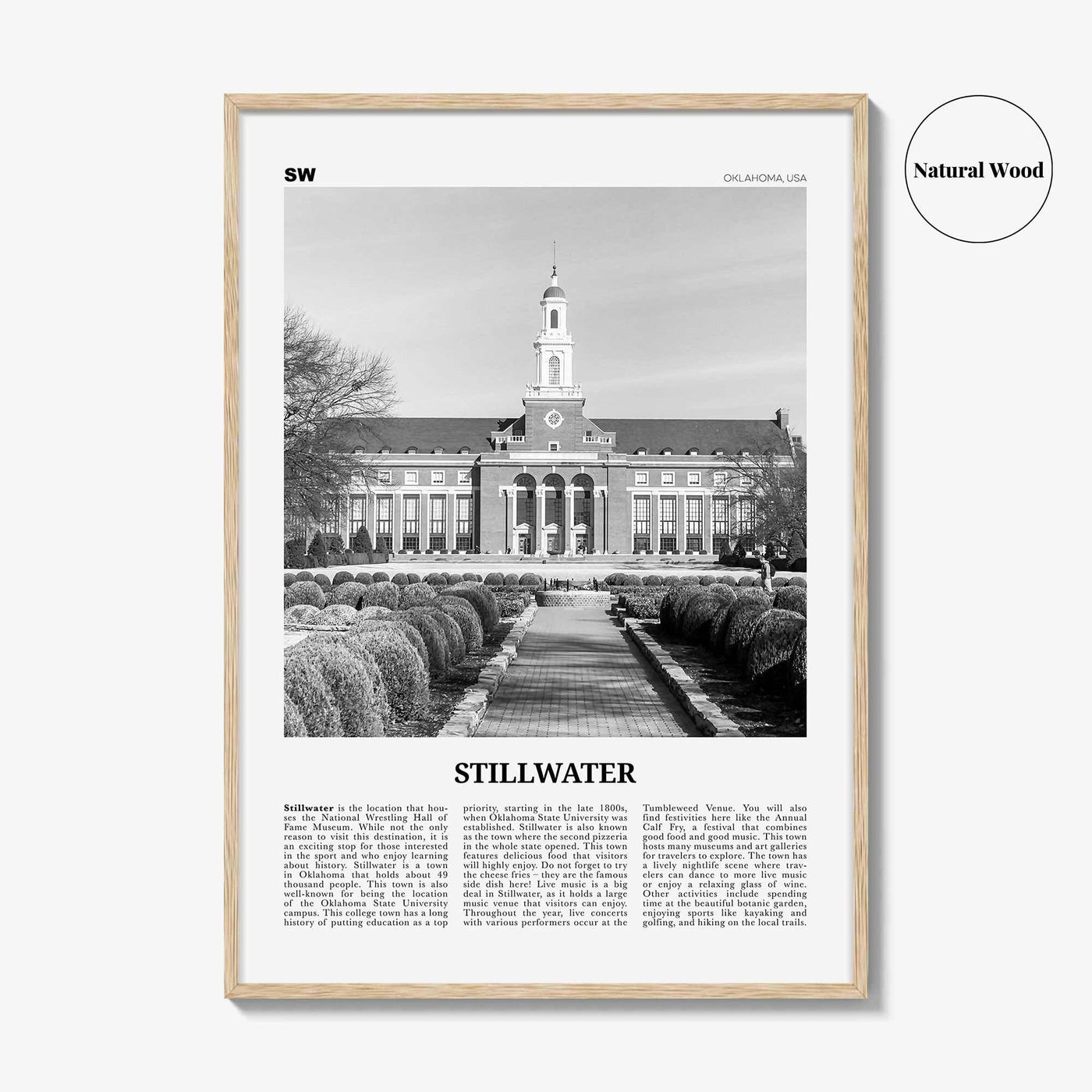Stillwater Print Black and White, Stillwater Wall Art, Stillwater Poster, Stillwater Photo, Stillwater Wall Décor, Oklahoma, USA