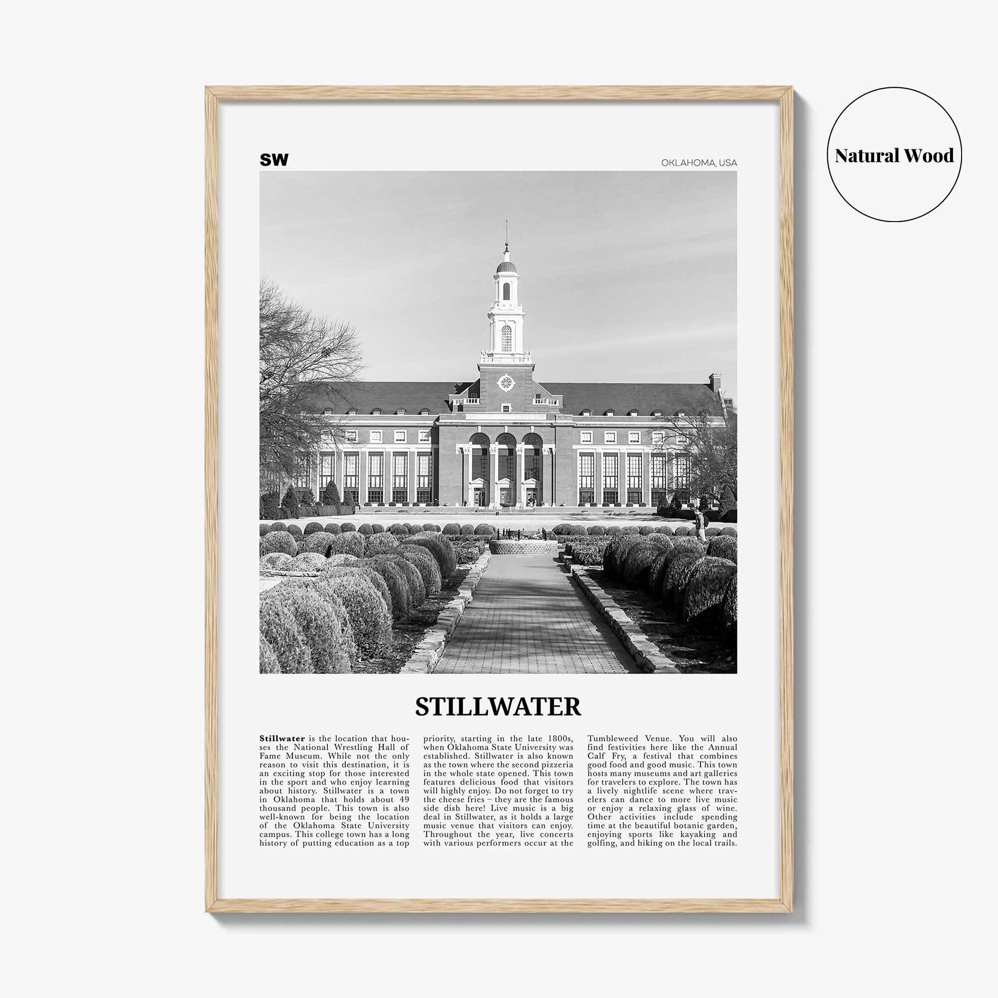 Stillwater Print Black and White, Stillwater Wall Art, Stillwater Poster, Stillwater Photo, Stillwater Wall Décor, Oklahoma, USA