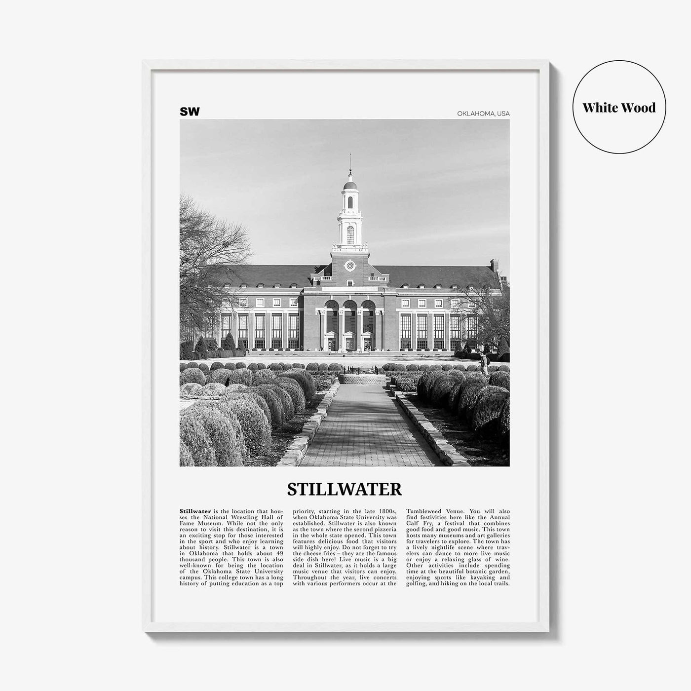Stillwater Print Black and White, Stillwater Wall Art, Stillwater Poster, Stillwater Photo, Stillwater Wall Décor, Oklahoma, USA