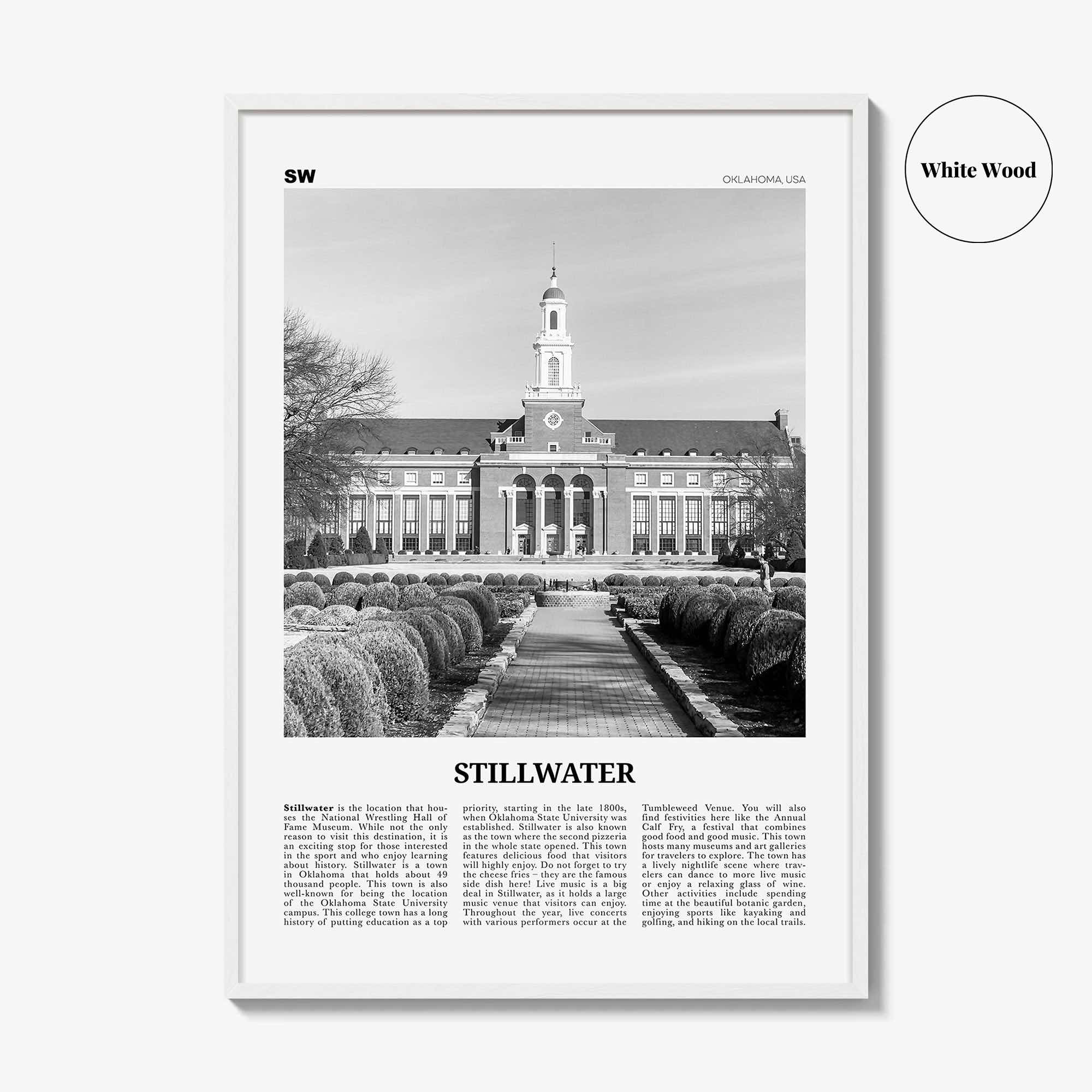 Stillwater Print Black and White, Stillwater Wall Art, Stillwater Poster, Stillwater Photo, Stillwater Wall Décor, Oklahoma, USA