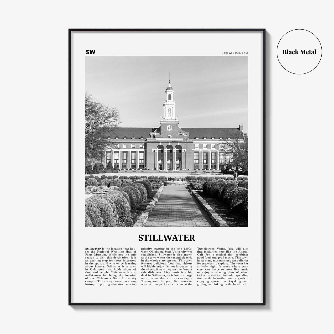 Stillwater Print Black and White, Stillwater Wall Art, Stillwater Poster, Stillwater Photo, Stillwater Wall Décor, Oklahoma, USA
