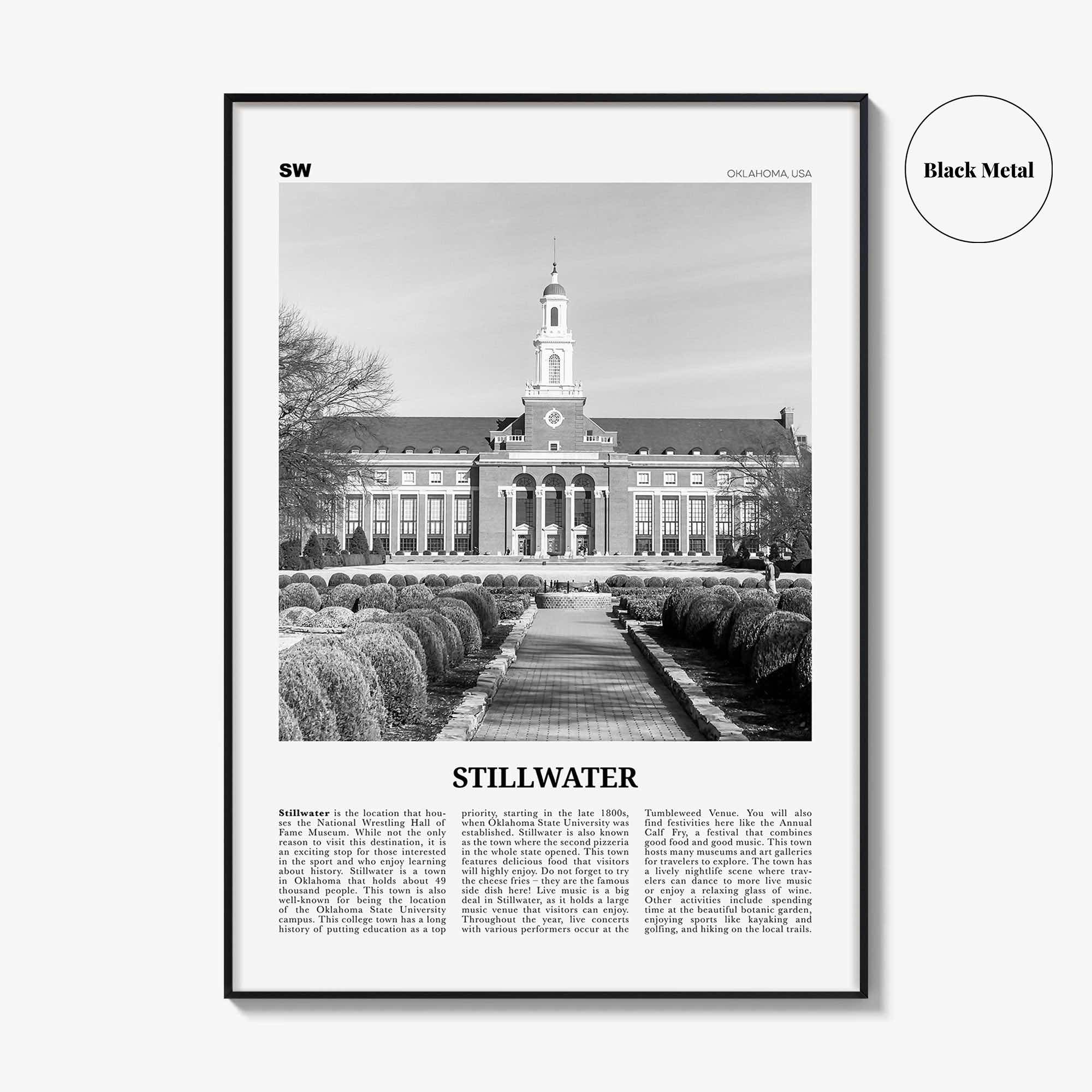 Stillwater Print Black and White, Stillwater Wall Art, Stillwater Poster, Stillwater Photo, Stillwater Wall Décor, Oklahoma, USA