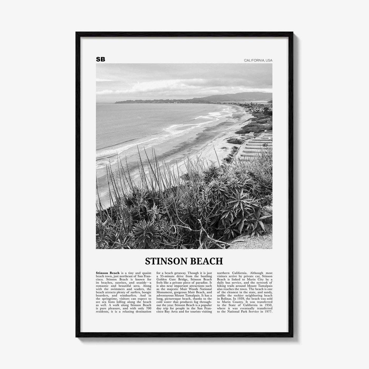 Stinson Beach Print Black and White, Stinson Beach Wall Art, Stinson Beach Poster, Stinson Beach Photo, California, USA, United States
