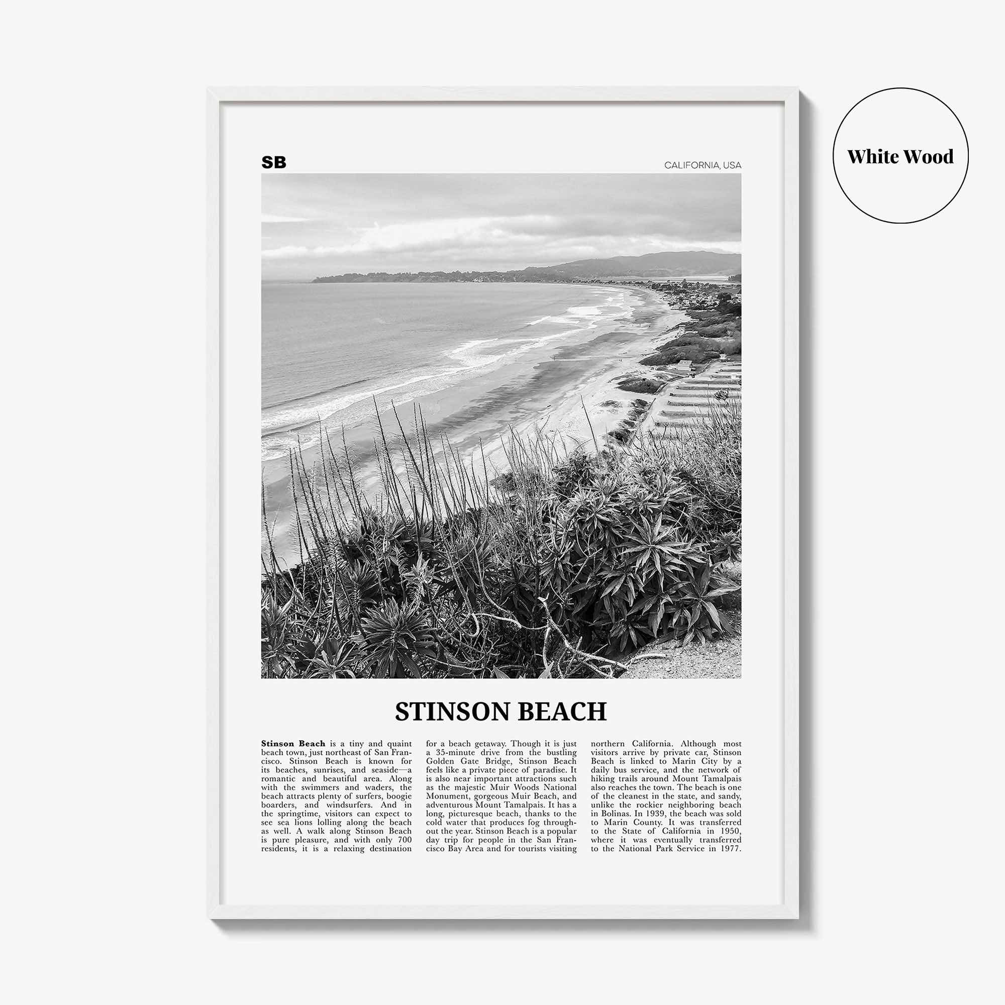 Stinson Beach Print Black and White, Stinson Beach Wall Art, Stinson Beach Poster, Stinson Beach Photo, California, USA, United States