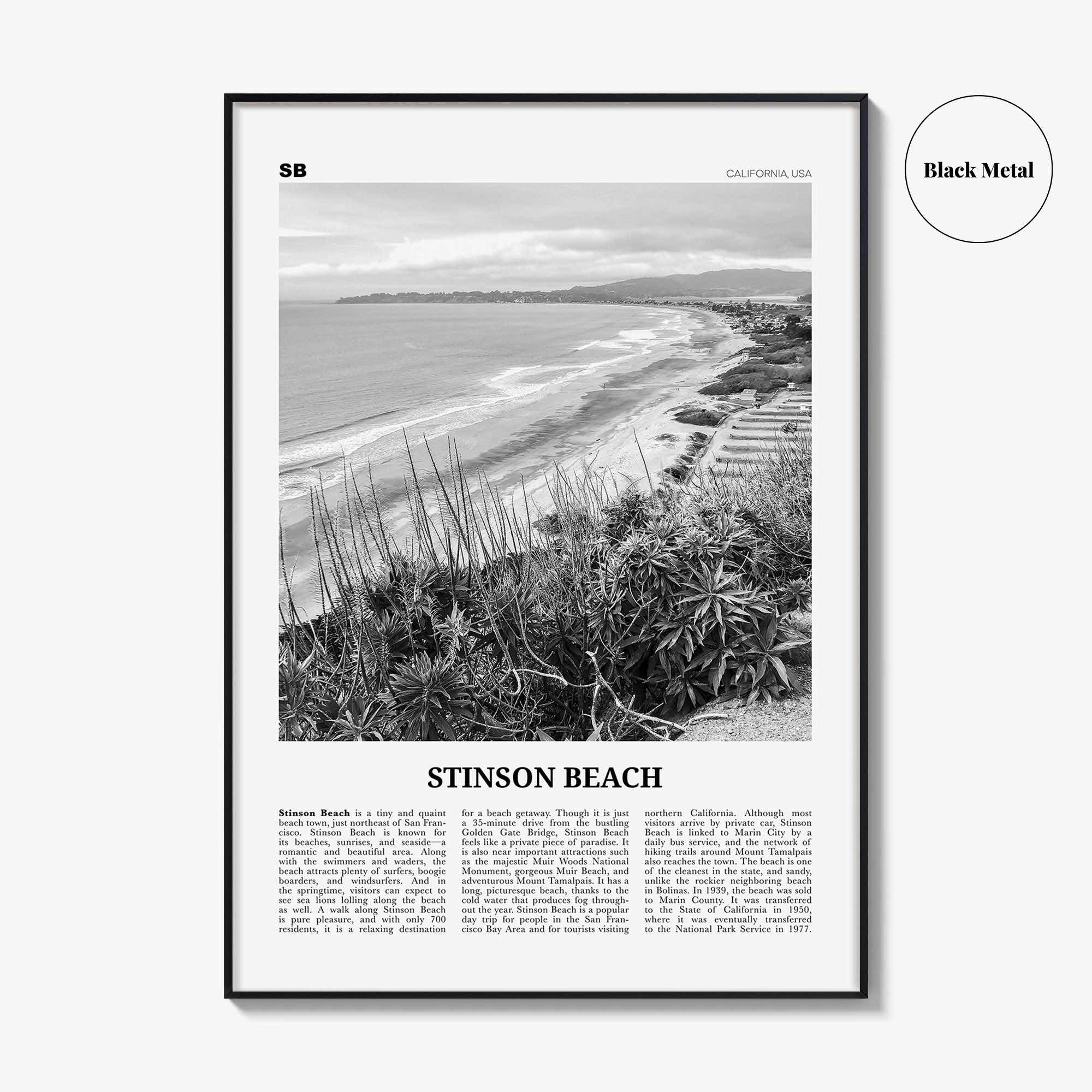 Stinson Beach Print Black and White, Stinson Beach Wall Art, Stinson Beach Poster, Stinson Beach Photo, California, USA, United States