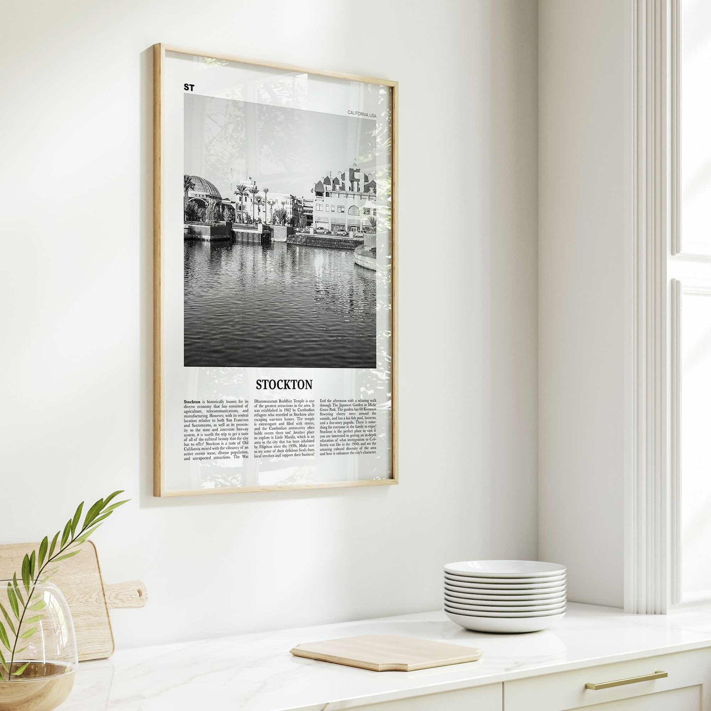 Stockton Print Black and White, Stockton Wall Art, Stockton Poster, Stockton Photo, Stockton Wall Decor, California, USA, United States
