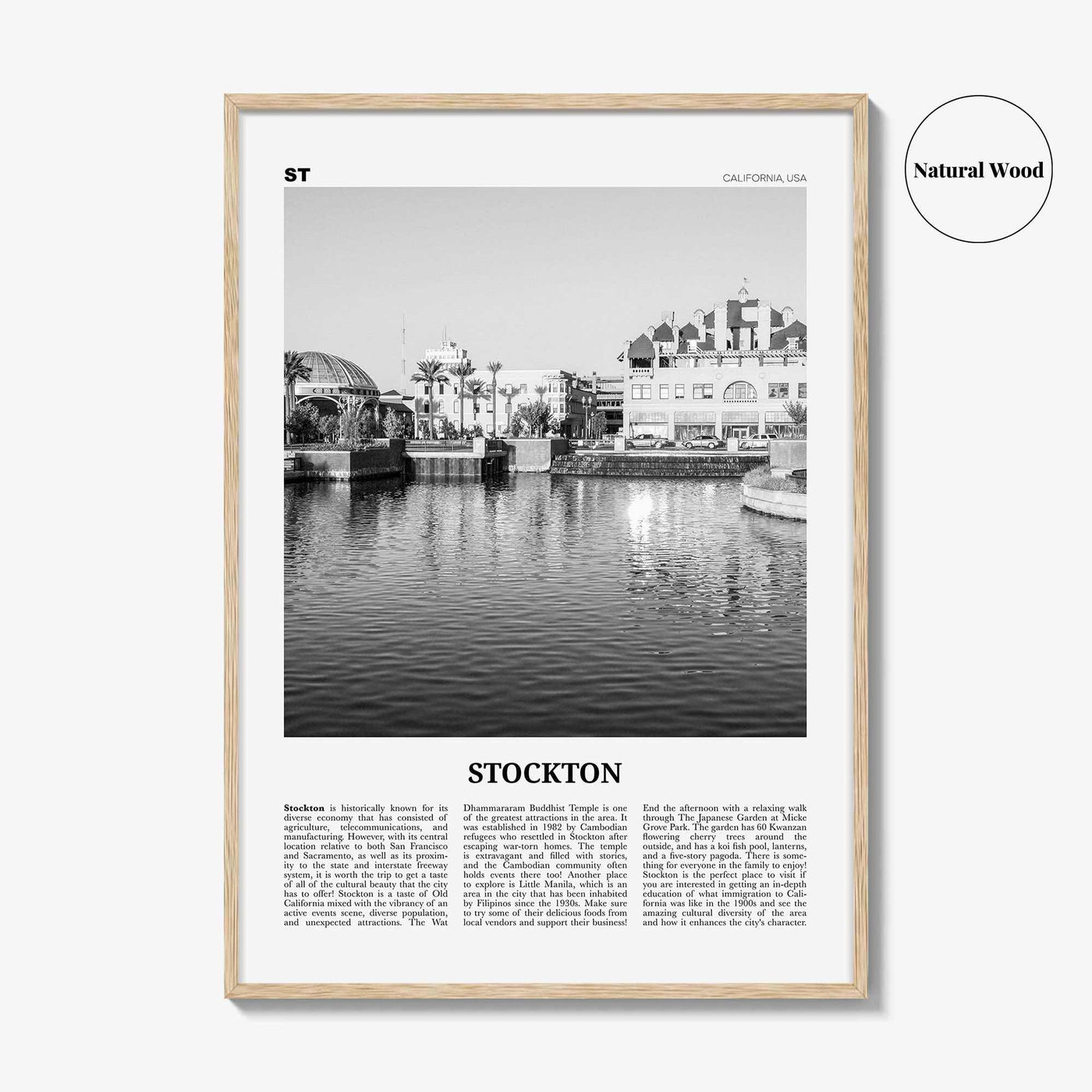 Stockton Print Black and White, Stockton Wall Art, Stockton Poster, Stockton Photo, Stockton Wall Decor, California, USA, United States