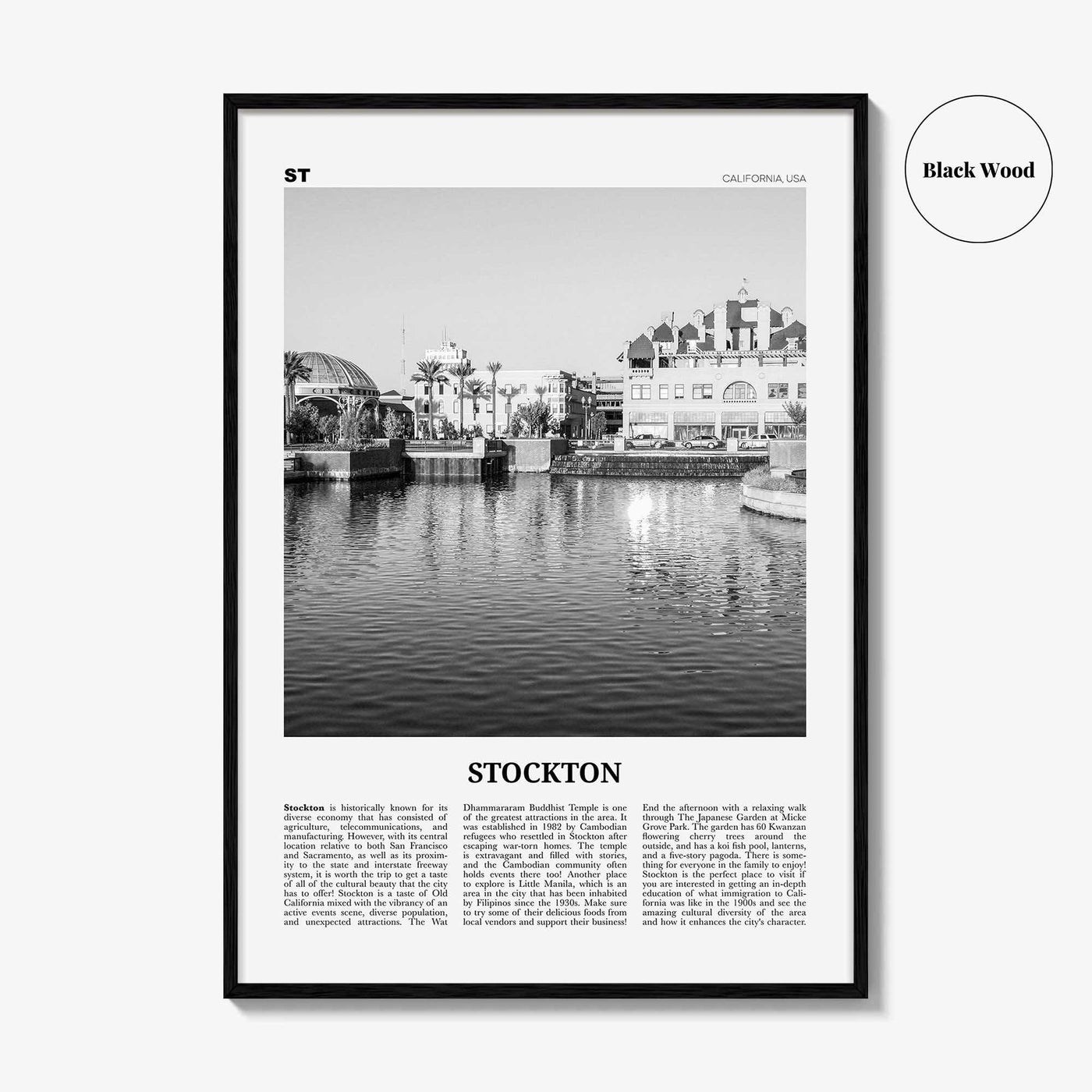 Stockton Print Black and White, Stockton Wall Art, Stockton Poster, Stockton Photo, Stockton Wall Decor, California, USA, United States