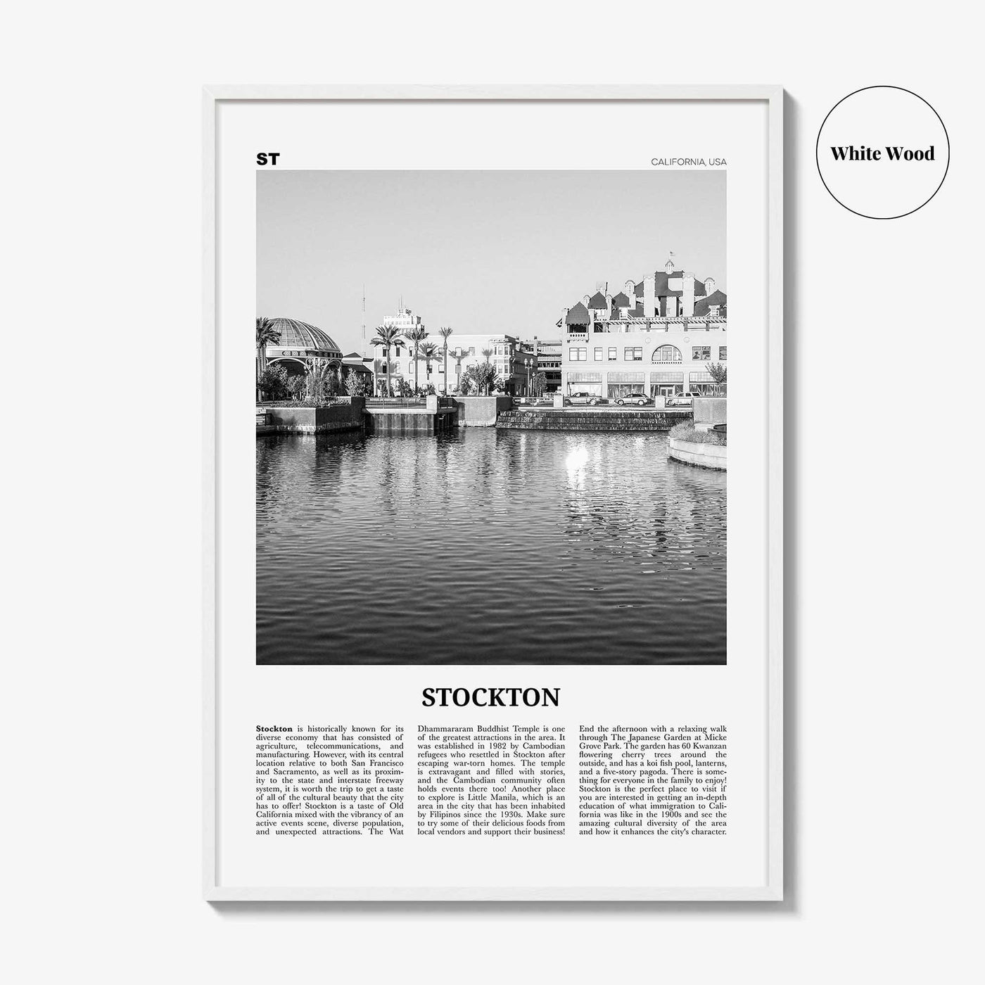 Stockton Print Black and White, Stockton Wall Art, Stockton Poster, Stockton Photo, Stockton Wall Decor, California, USA, United States