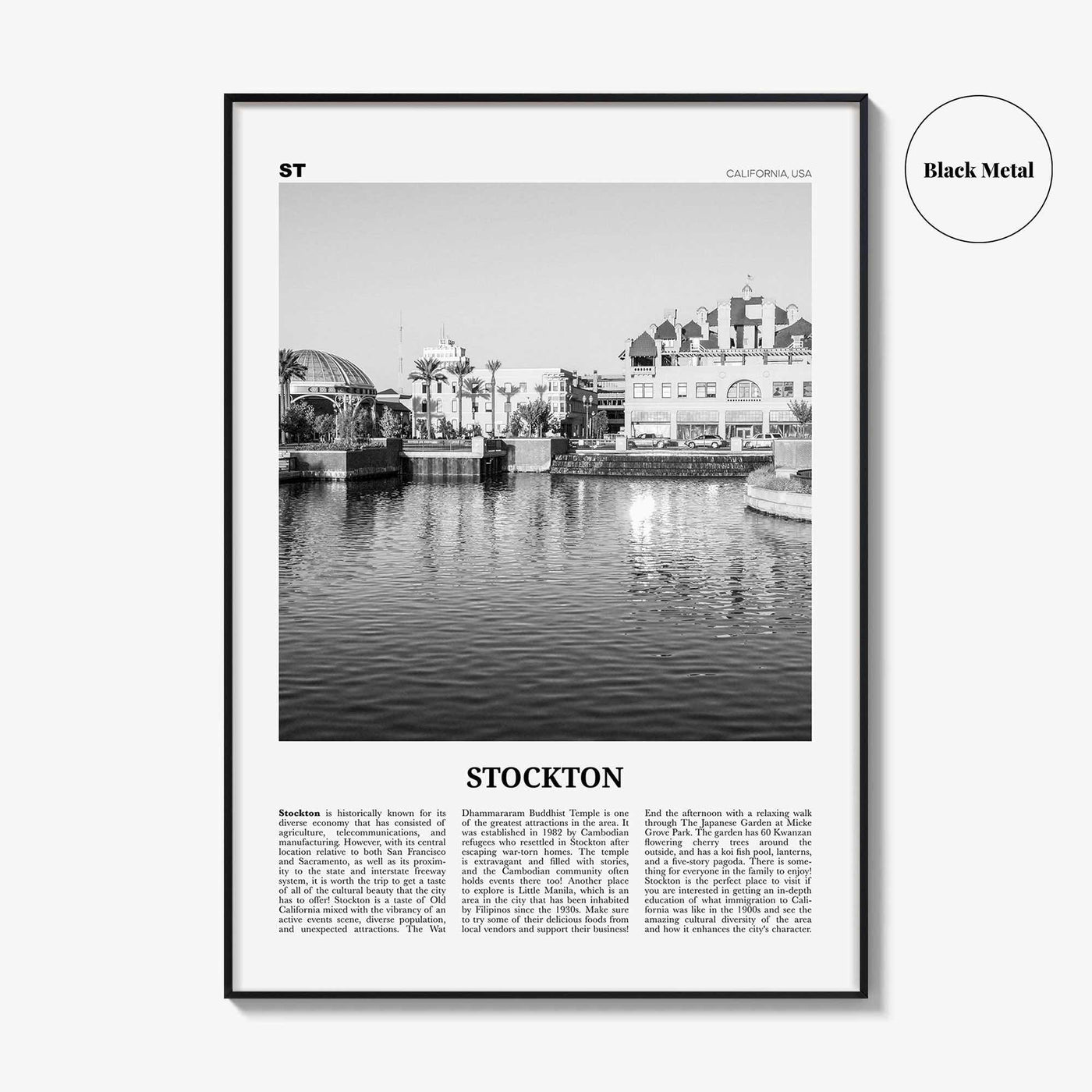 Stockton Print Black and White, Stockton Wall Art, Stockton Poster, Stockton Photo, Stockton Wall Decor, California, USA, United States