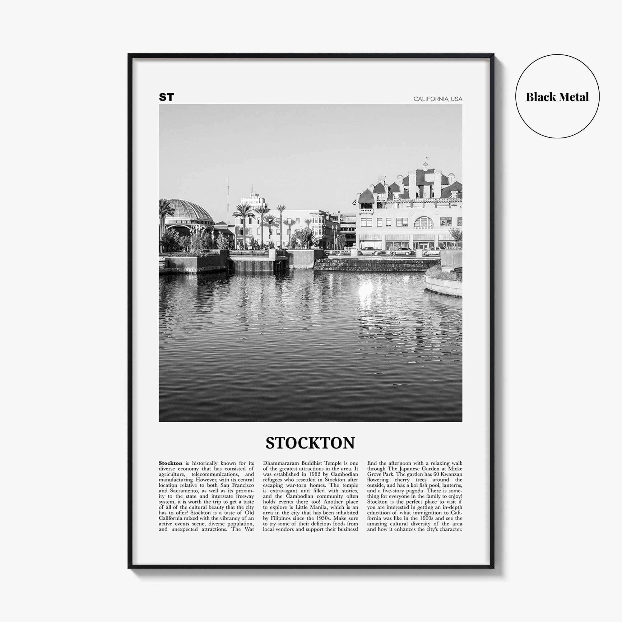 Stockton Print Black and White, Stockton Wall Art, Stockton Poster, Stockton Photo, Stockton Wall Decor, California, USA, United States
