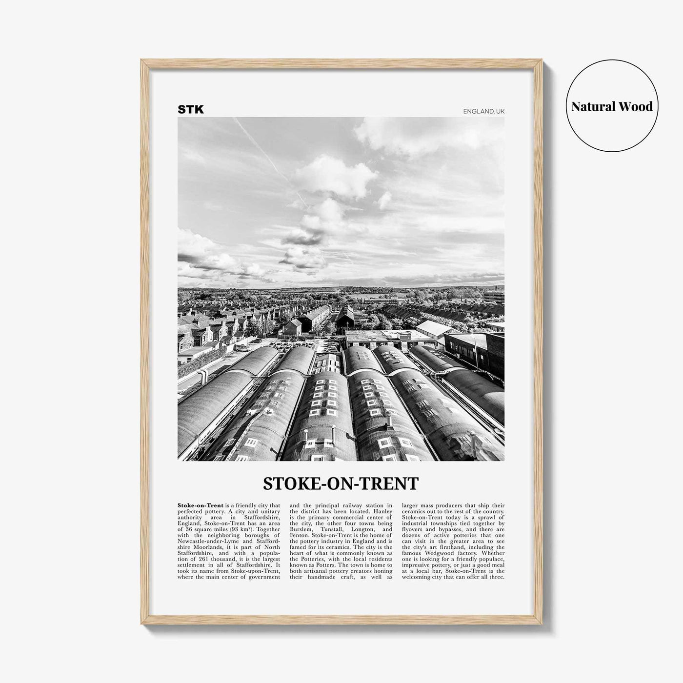 Stoke On Trent Print Black and White, Stoke Wall Art, Stoke Poster, Stoke Photo, Stoke Wall Decor, England, UK United Kingdom