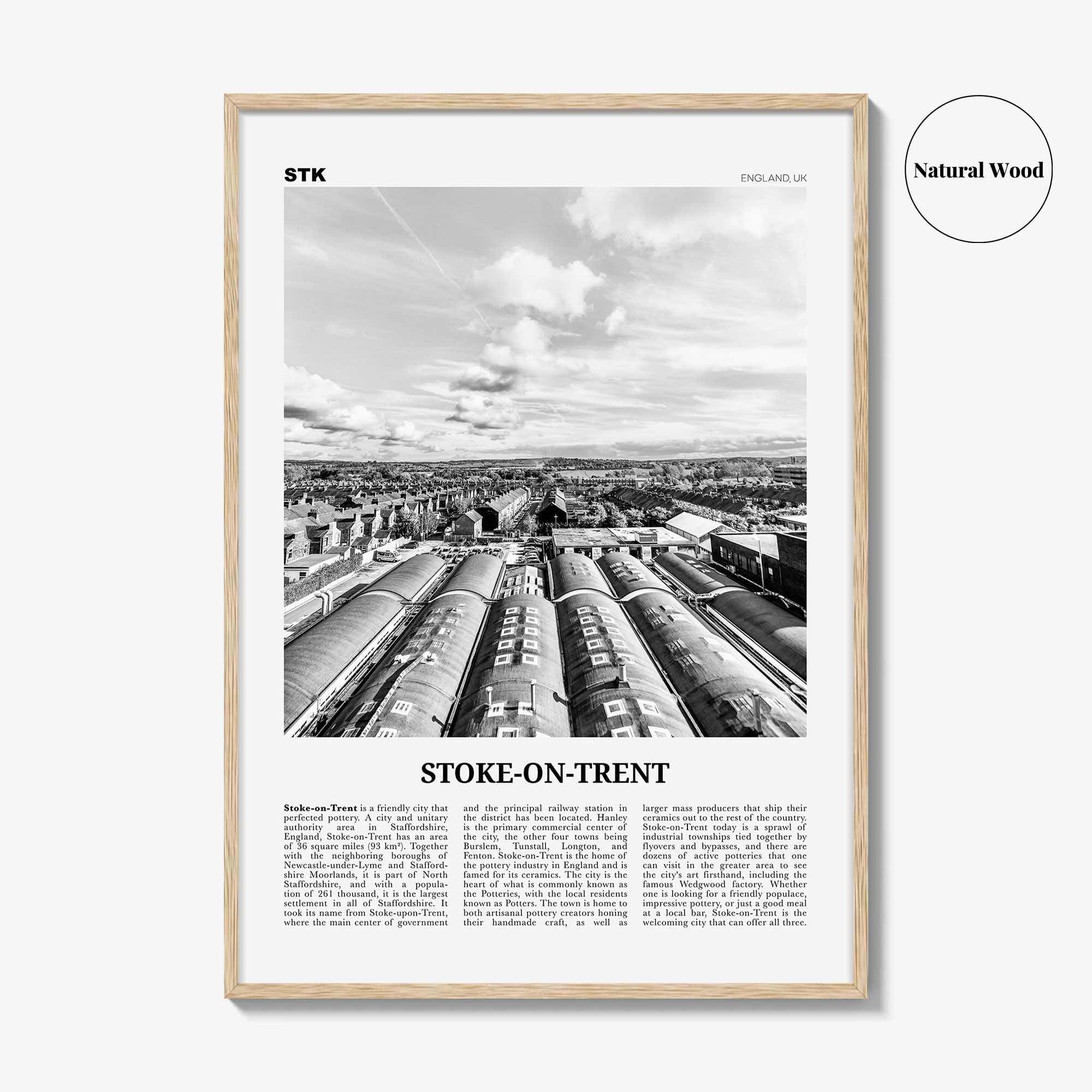 Stoke On Trent Print Black and White, Stoke Wall Art, Stoke Poster, Stoke Photo, Stoke Wall Decor, England, UK United Kingdom