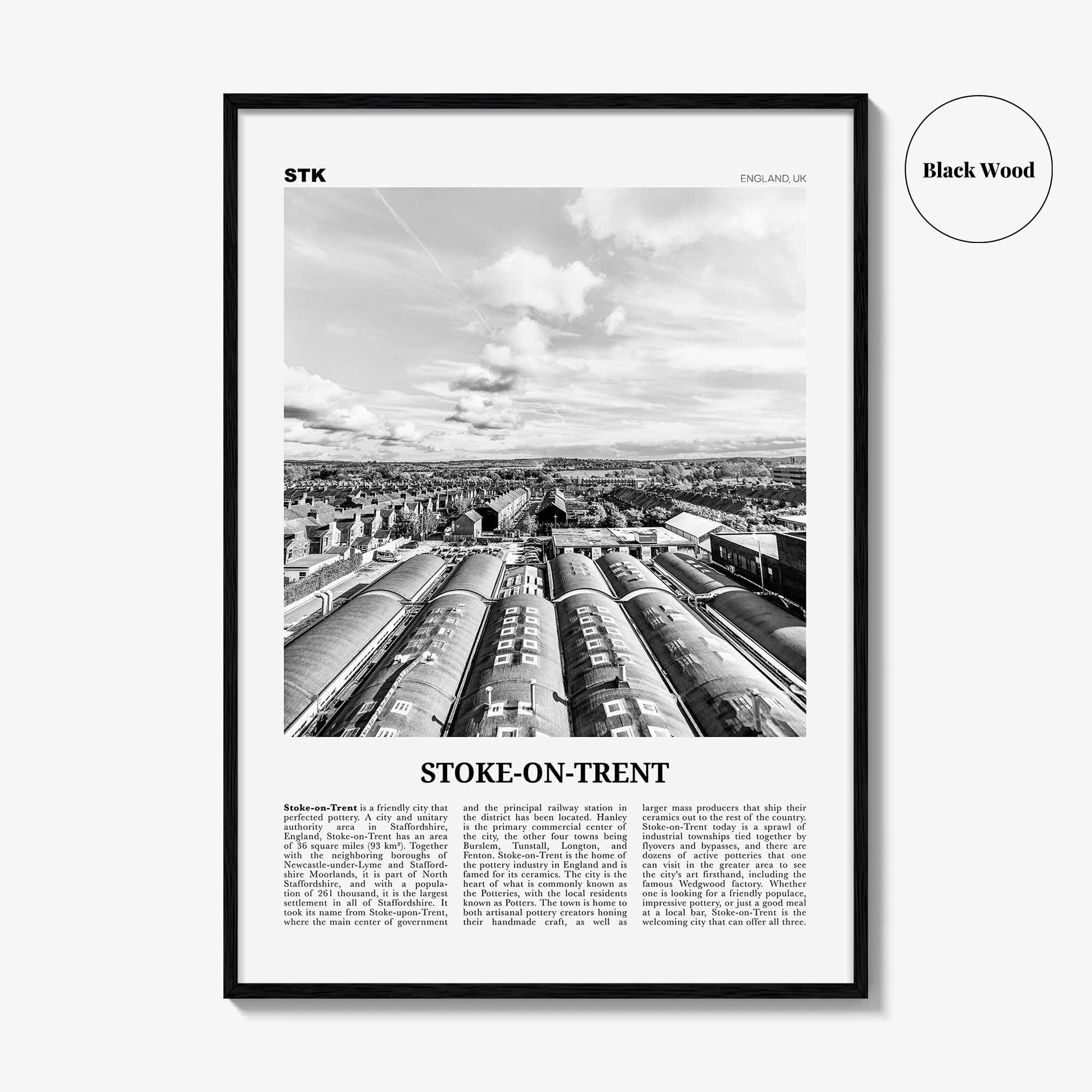 Stoke On Trent Print Black and White, Stoke Wall Art, Stoke Poster, Stoke Photo, Stoke Wall Decor, England, UK United Kingdom