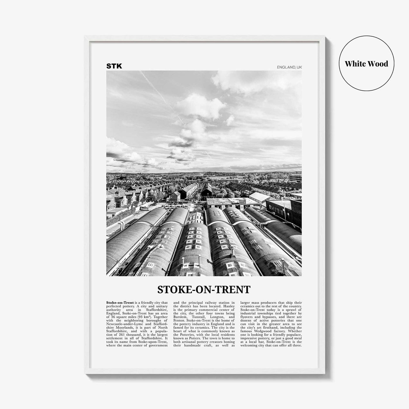 Stoke On Trent Print Black and White, Stoke Wall Art, Stoke Poster, Stoke Photo, Stoke Wall Decor, England, UK United Kingdom