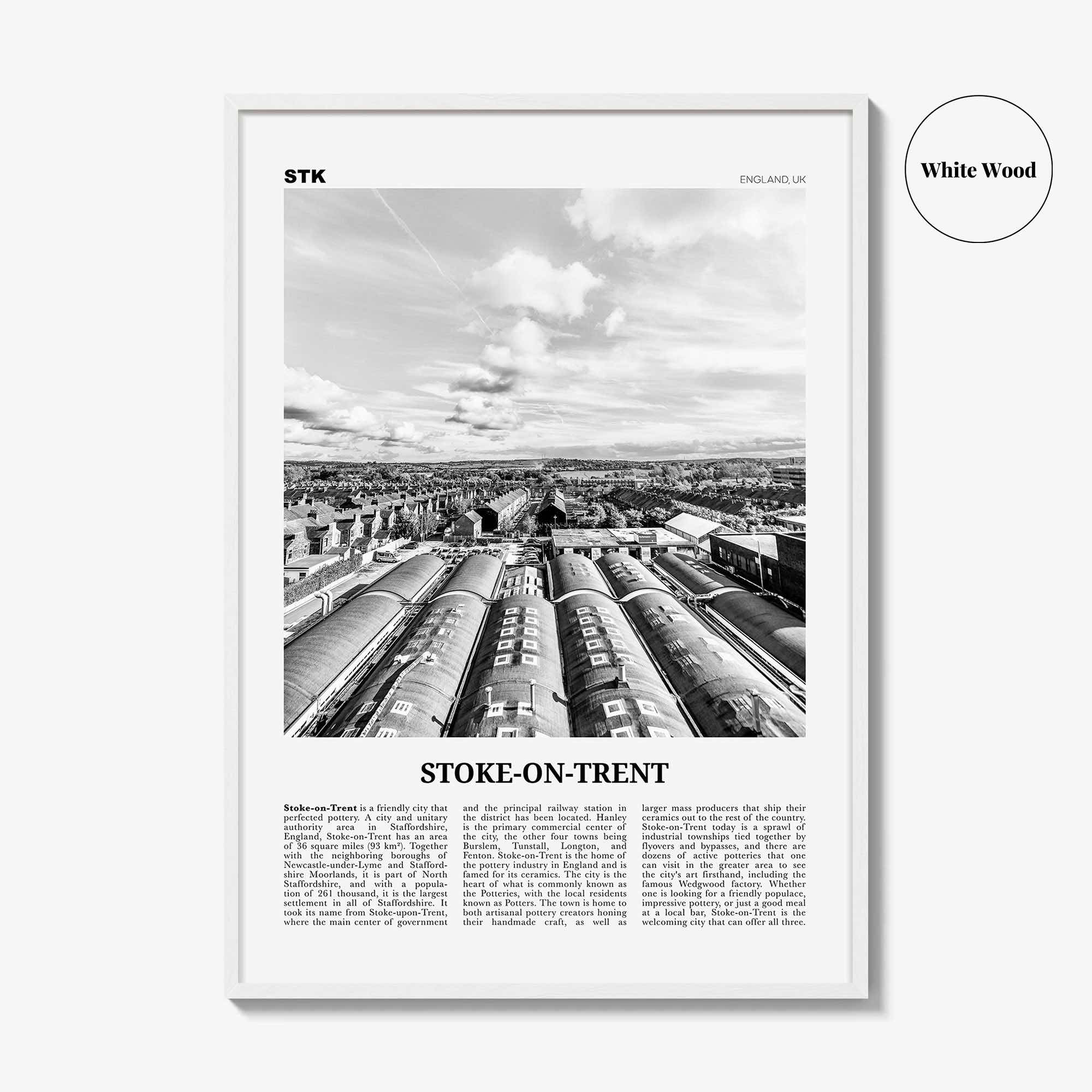 Stoke On Trent Print Black and White, Stoke Wall Art, Stoke Poster, Stoke Photo, Stoke Wall Decor, England, UK United Kingdom