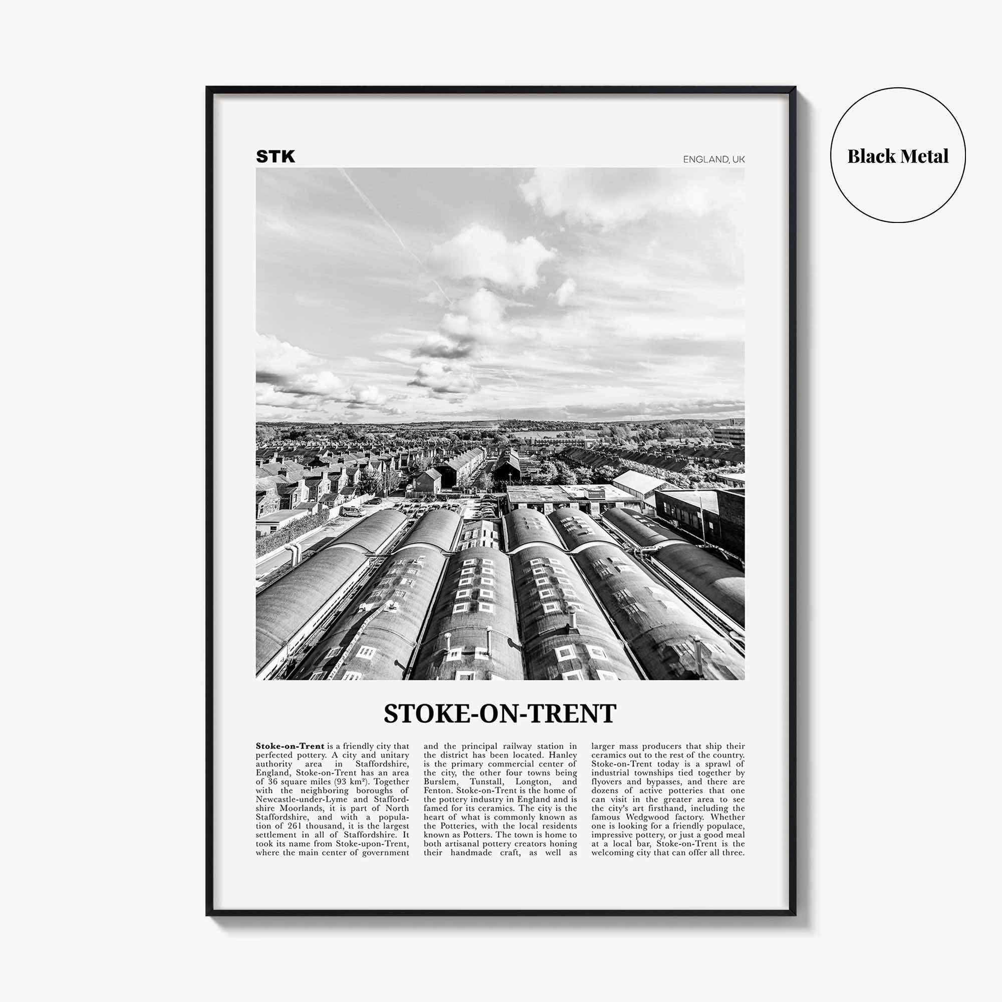 Stoke On Trent Print Black and White, Stoke Wall Art, Stoke Poster, Stoke Photo, Stoke Wall Decor, England, UK United Kingdom
