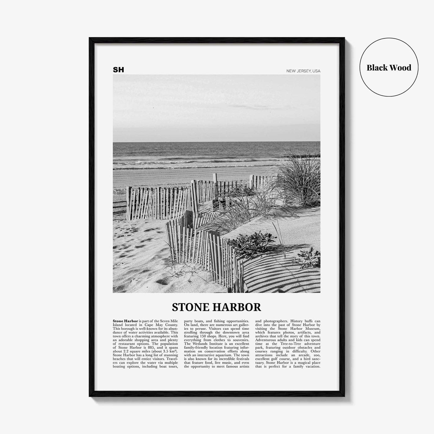 Stone Harbor Print Black and White, Stone Harbor Wall Art, Stone Harbor Poster, Stone Harbor Photo, Stone Harbor Wall Décor, New Jersey, USA