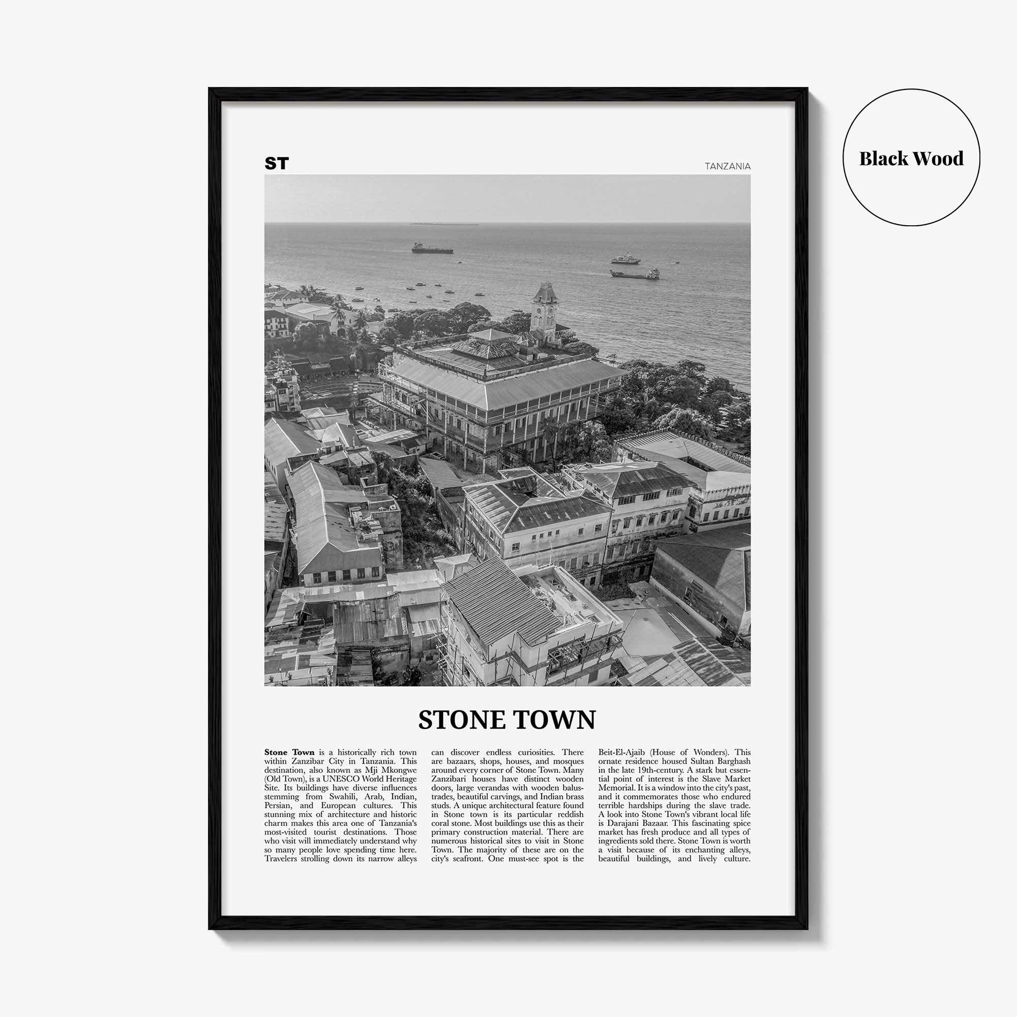Stone Town Print Black and White, Stone Town Wall Art, Stone Town Poster, Stone Town Photo, Stone Town Wall Décor, Tanzania