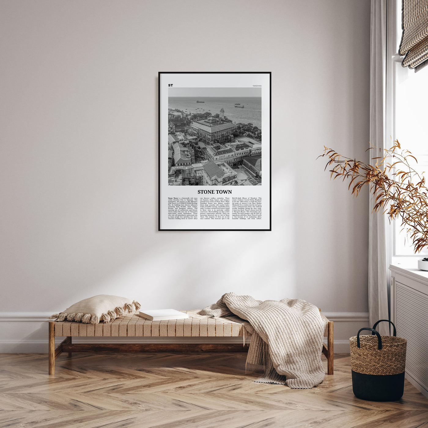 Stone Town Travel B&W Poster